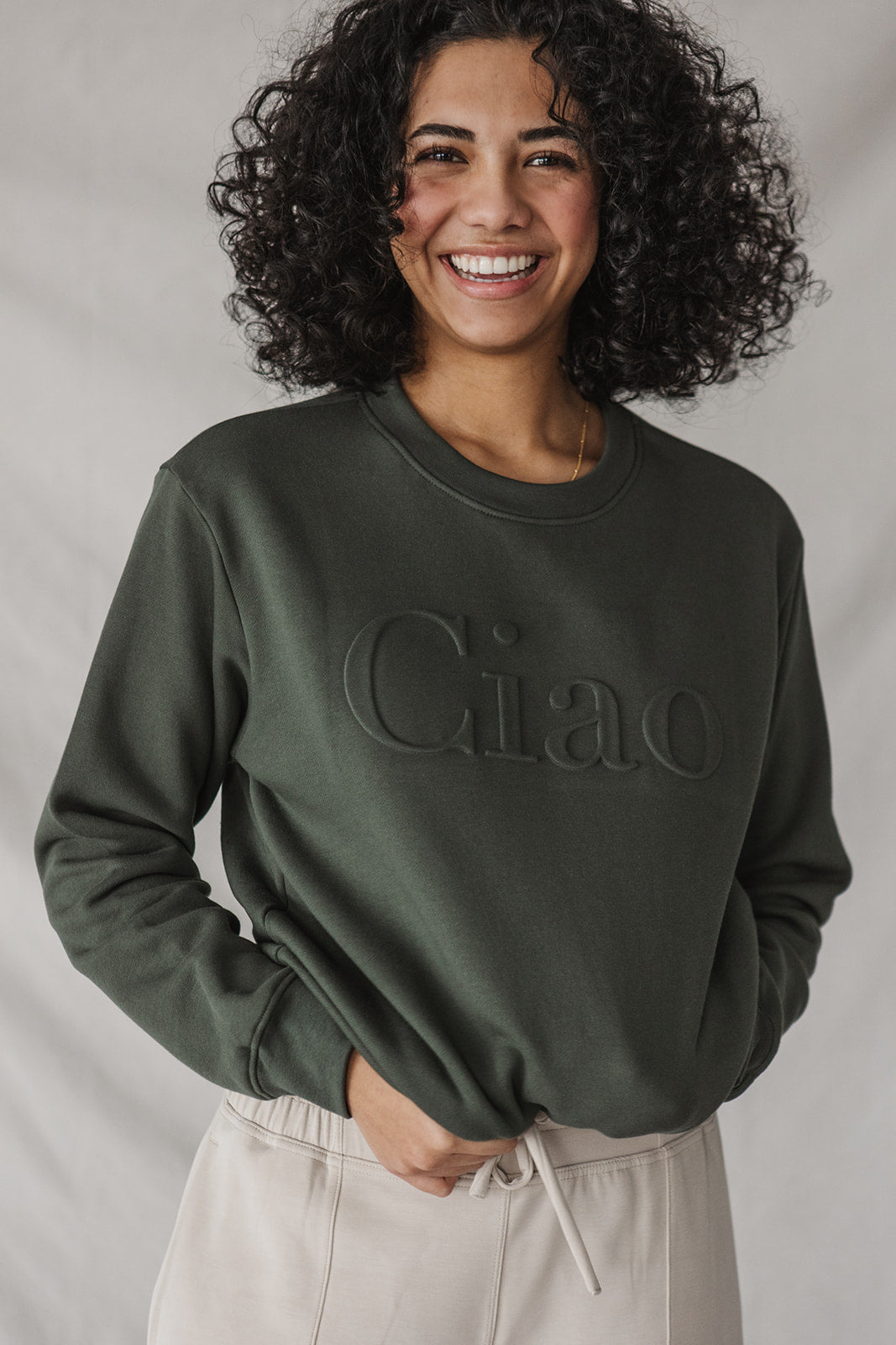 Ciao Embossed Sweatshirt| Sage *FINAL SALE