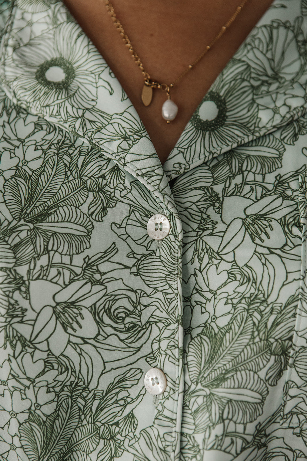 Satin Pajama Set | Mosaic Green Short Sleeve FINAL SALE