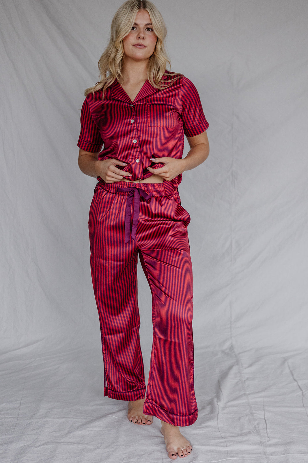 Christmas Pajamas Red Satin Pajama Set Shorts DORINA ALEXA Women's