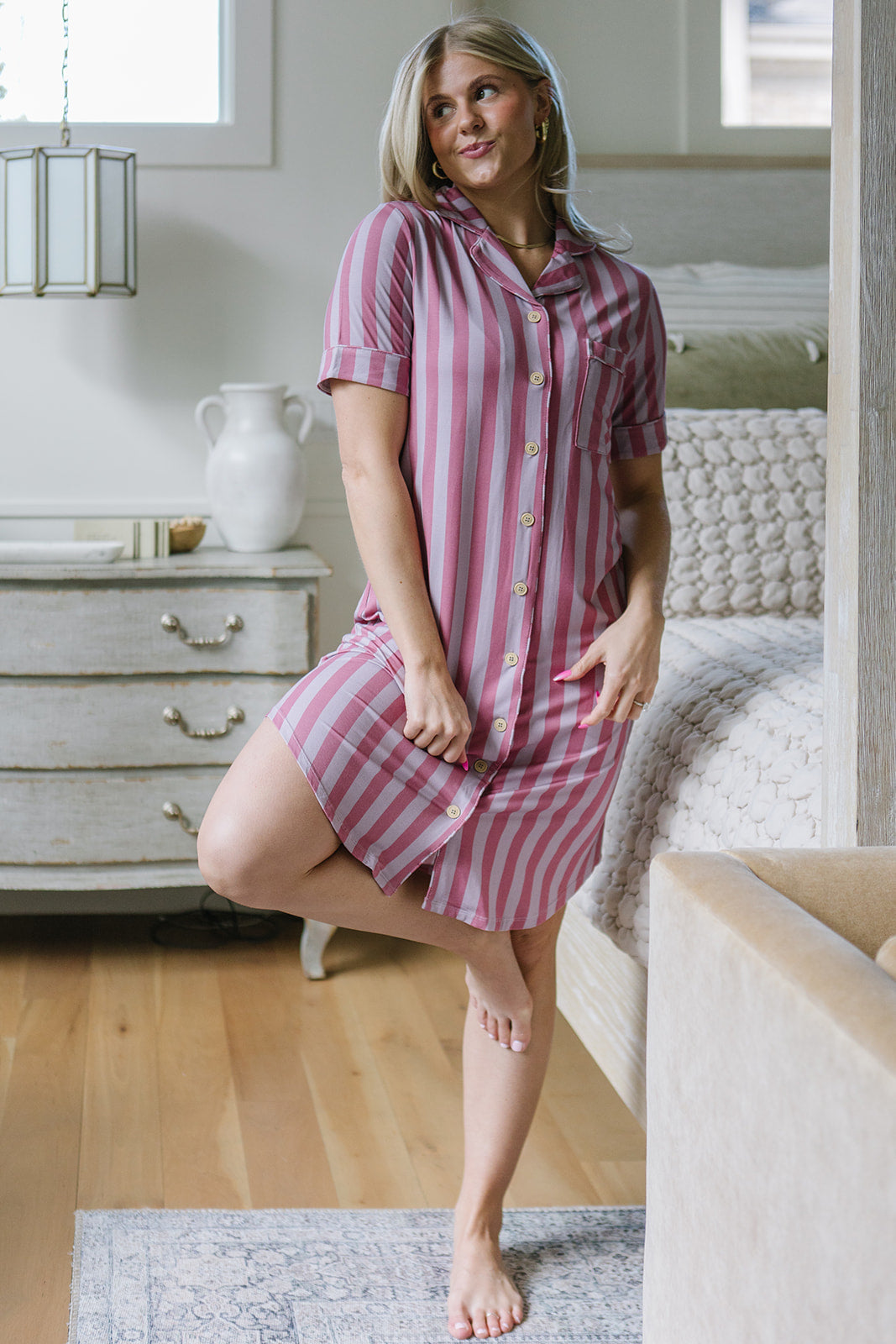 DREAM DRESS | Plum and Petal Vertical Stripe