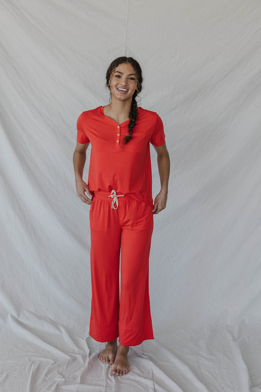 HENLEY STRAIGHT LEG PANTS SET MODAL |Ruby Red