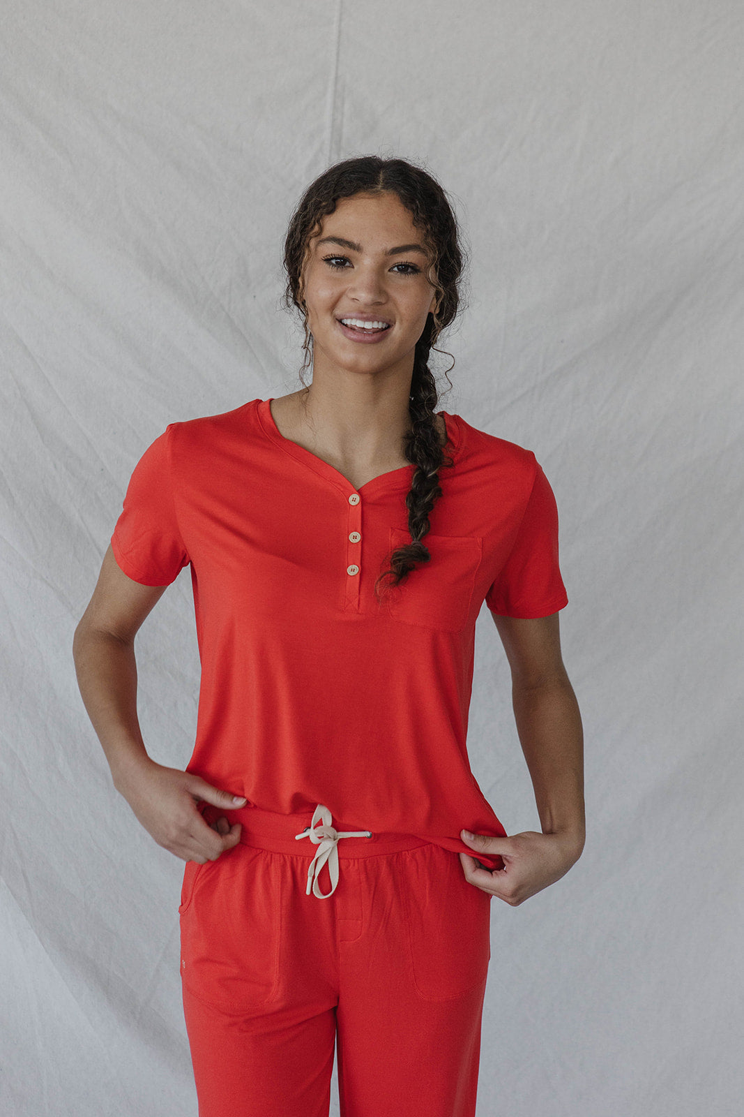 HENLEY STRAIGHT LEG PANTS SET MODAL |Ruby Red