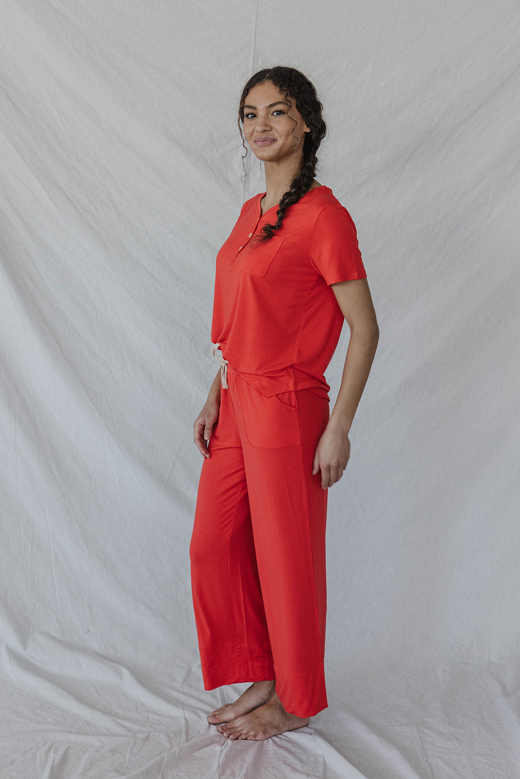 HENLEY STRAIGHT LEG PANTS SET MODAL |Ruby Red