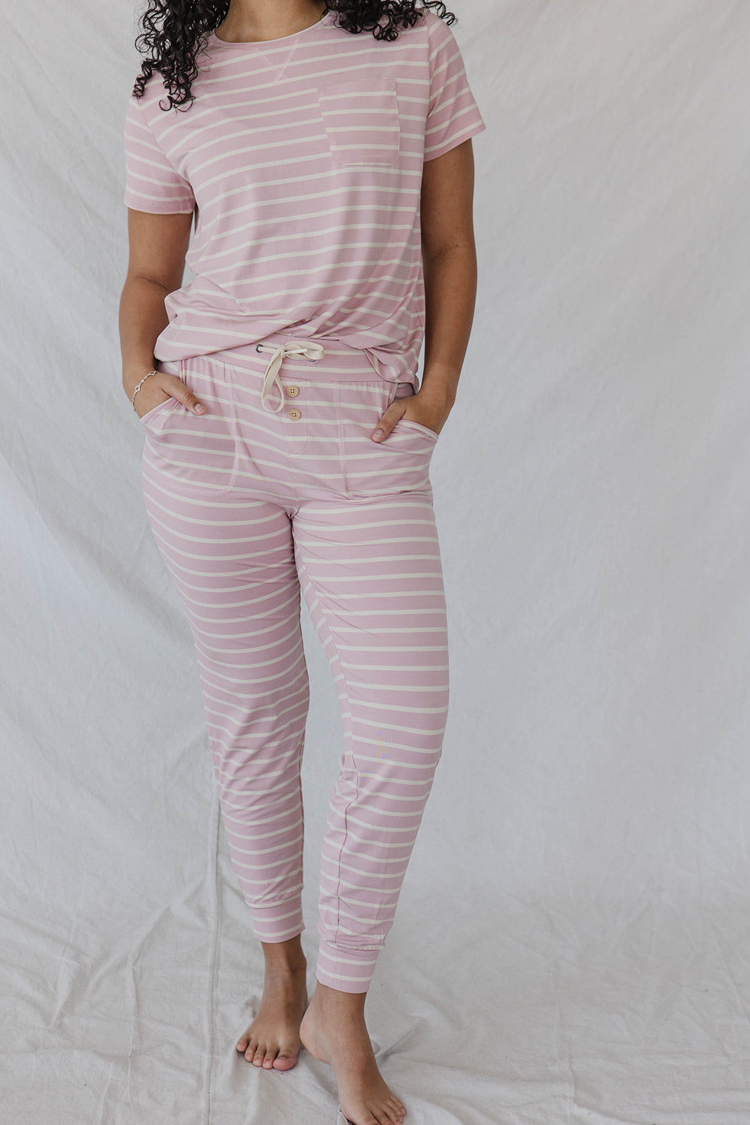 JAM PANTS SET - Blush & Cream Stripe