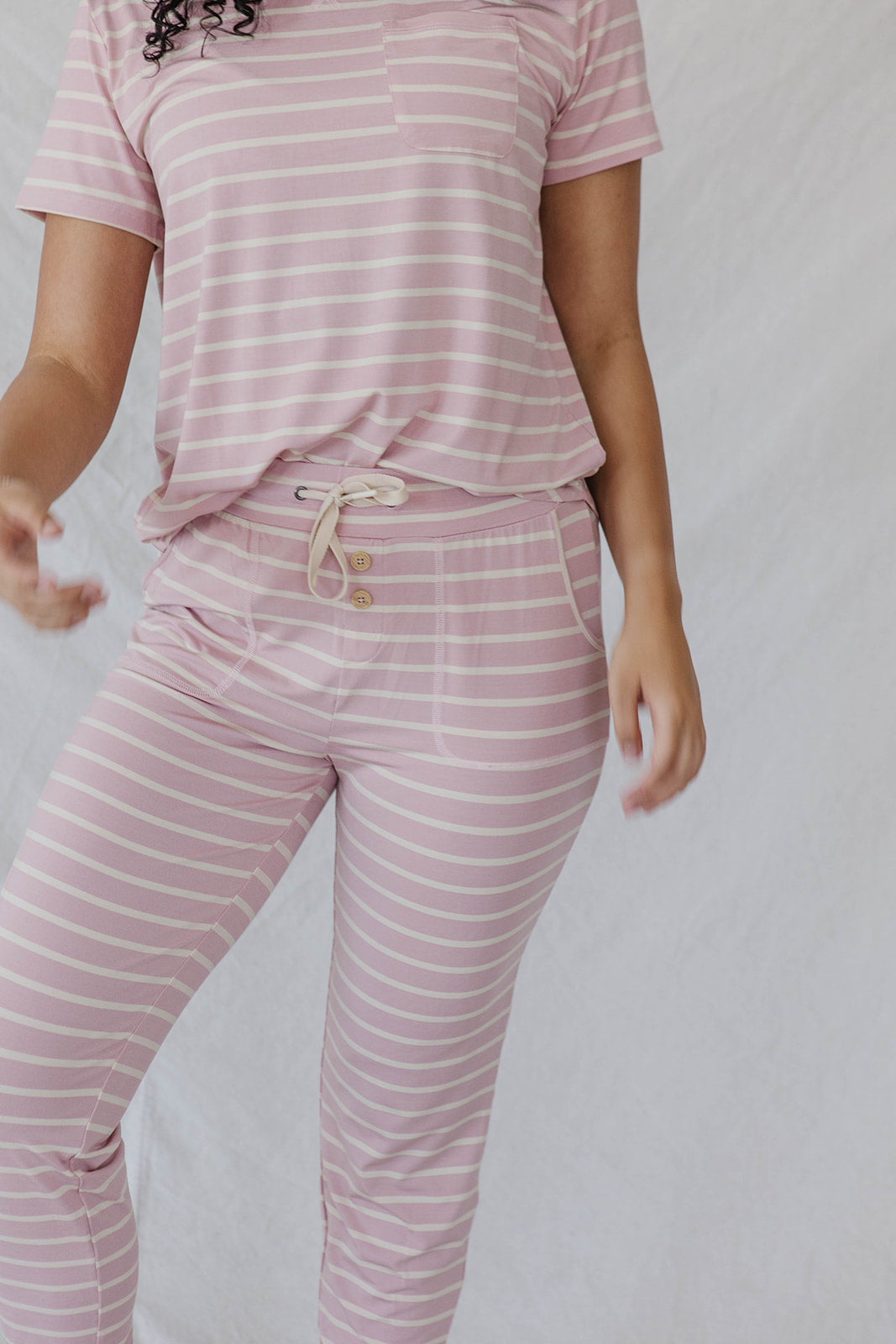 JAM PANTS SET - Blush & Cream Stripe