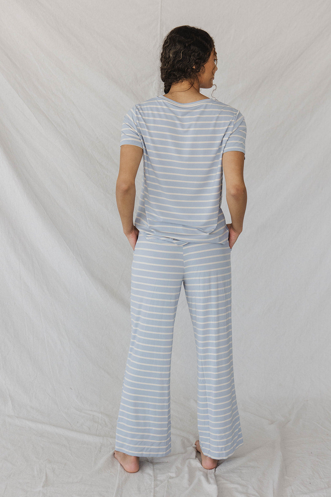HENLEY STRAIGHT LEG PANTS SET MODAL - Light Blue Stripe