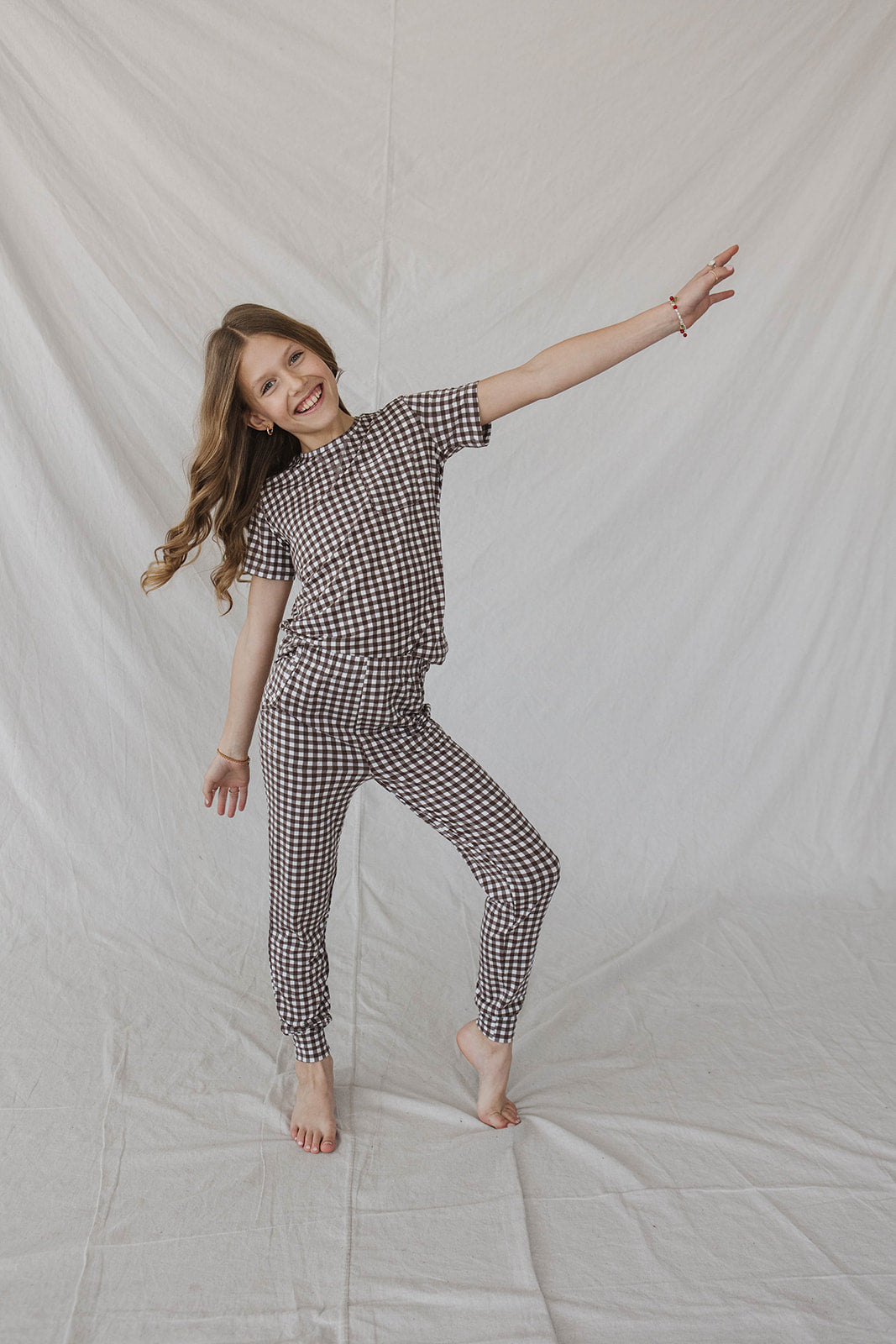 LITTLE LATES MODAL LOUNGE SET- Espresso Tiny Gingham