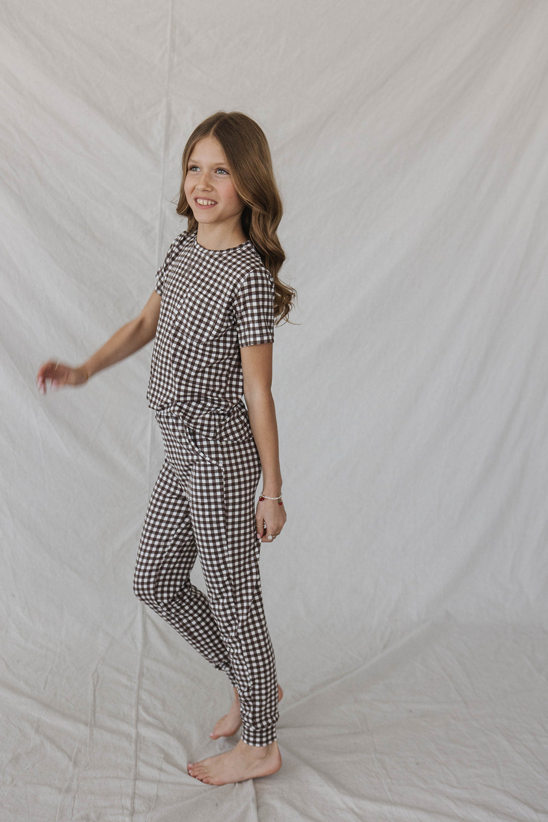 LITTLE LATES MODAL LOUNGE SET- Espresso Tiny Gingham