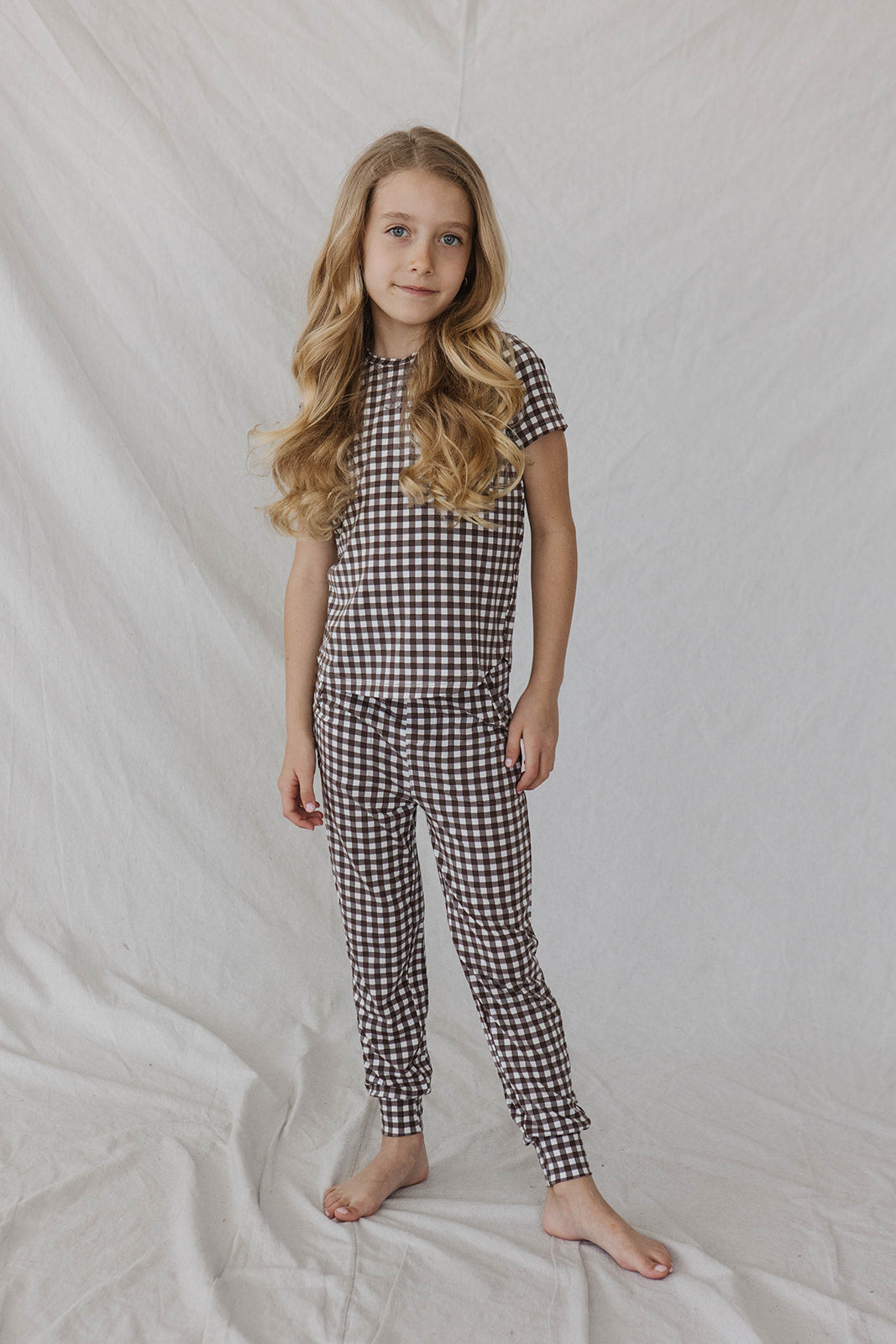 LITTLE LATES MODAL LOUNGE SET- Espresso Tiny Gingham