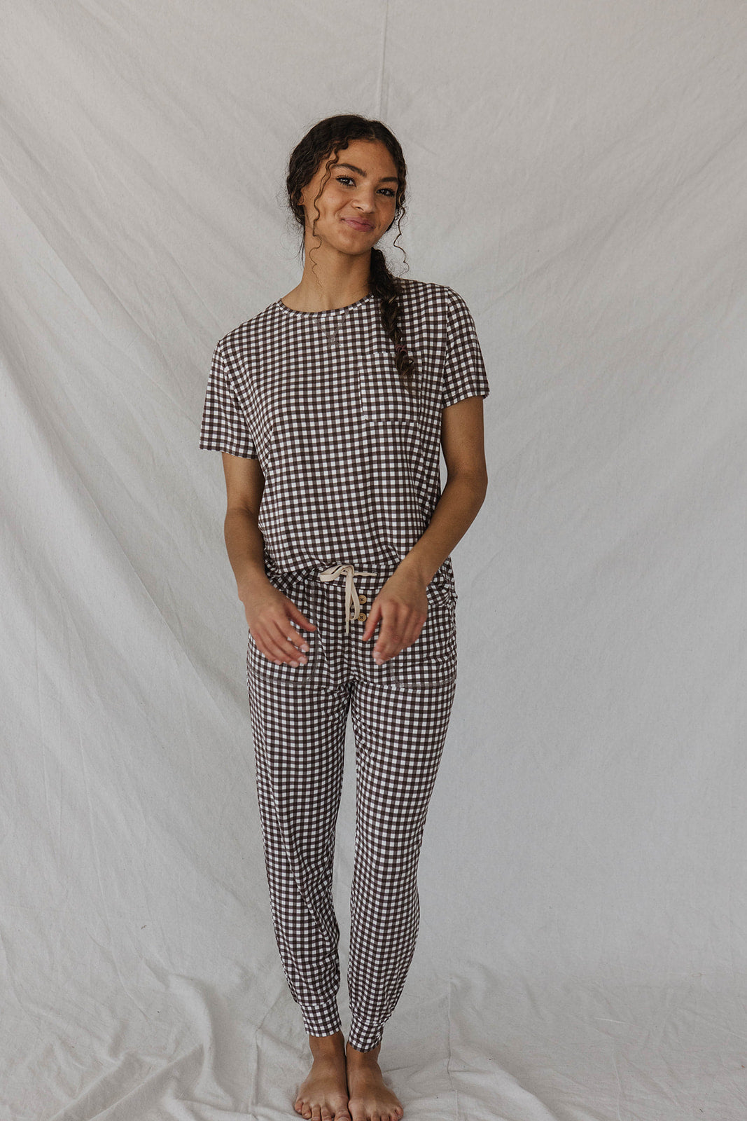 JAM PANTS SET - Espresso Tiny Gingham