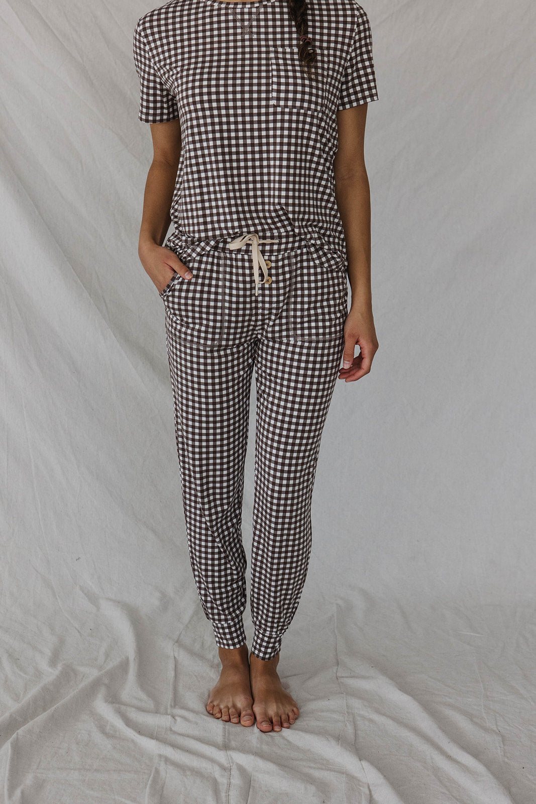 JAM PANTS SET - Espresso Tiny Gingham