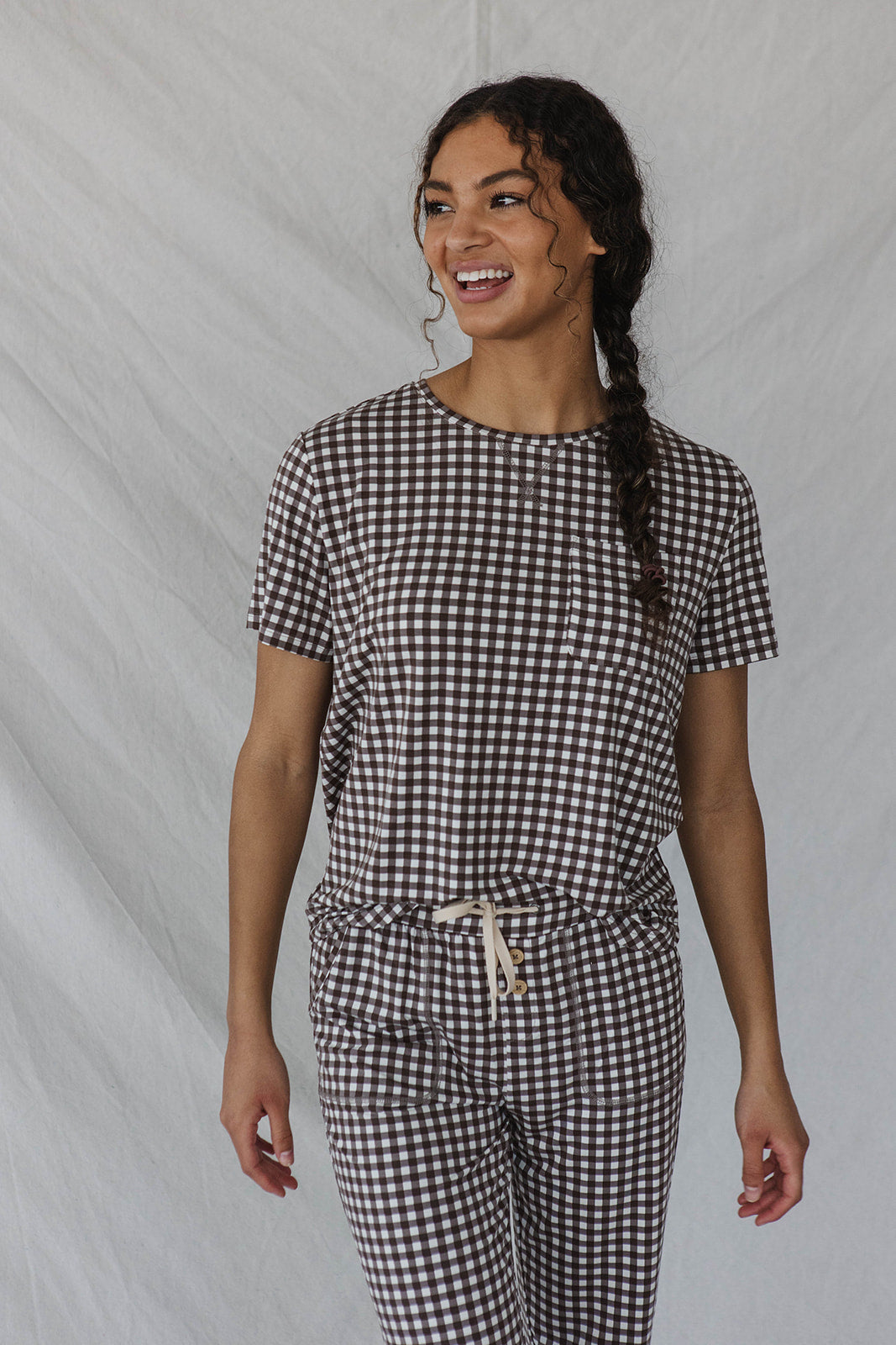 JAM PANTS SET - Espresso Tiny Gingham
