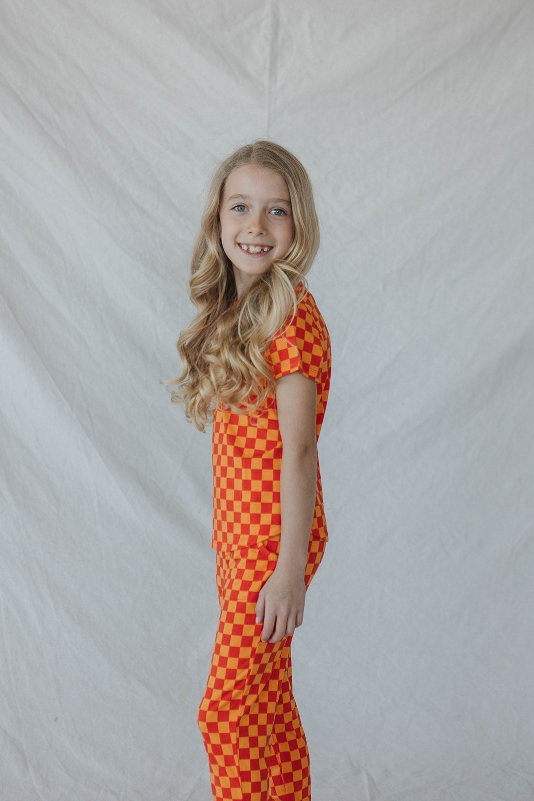 LITTLE LATES MODAL LOUNGE SET-Orange Checkered