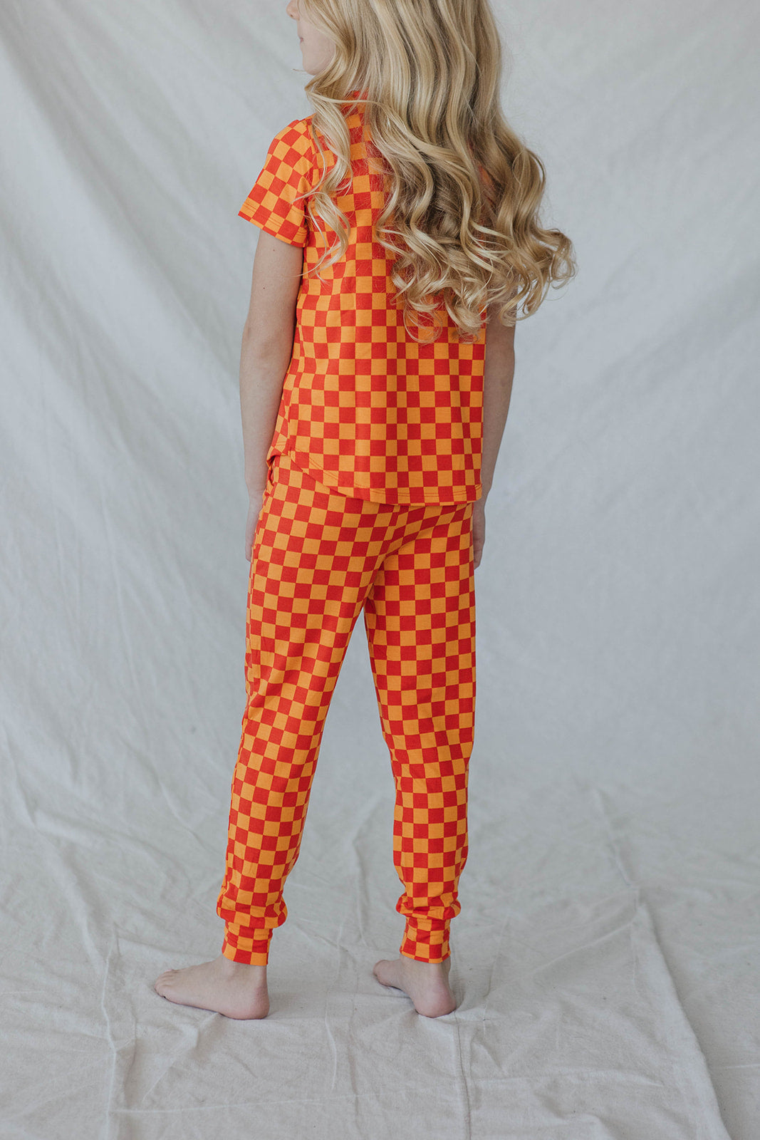 LITTLE LATES MODAL LOUNGE SET-Orange Checkered