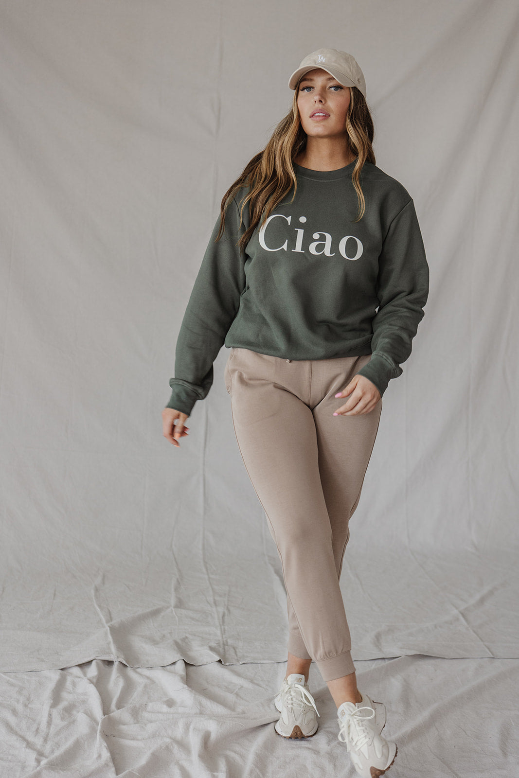 FINAL SALE ** Ciao Sweatshirt- Sage with cream PRINT