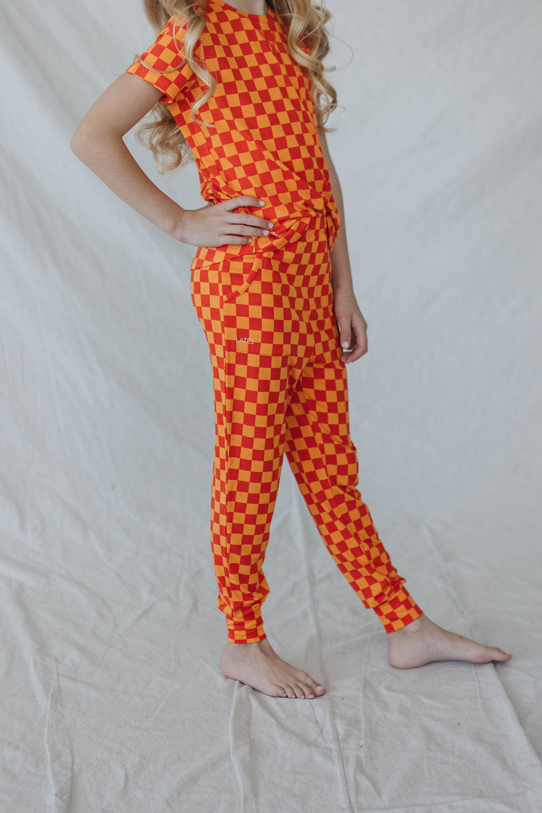 LITTLE LATES MODAL LOUNGE SET-Orange Checkered