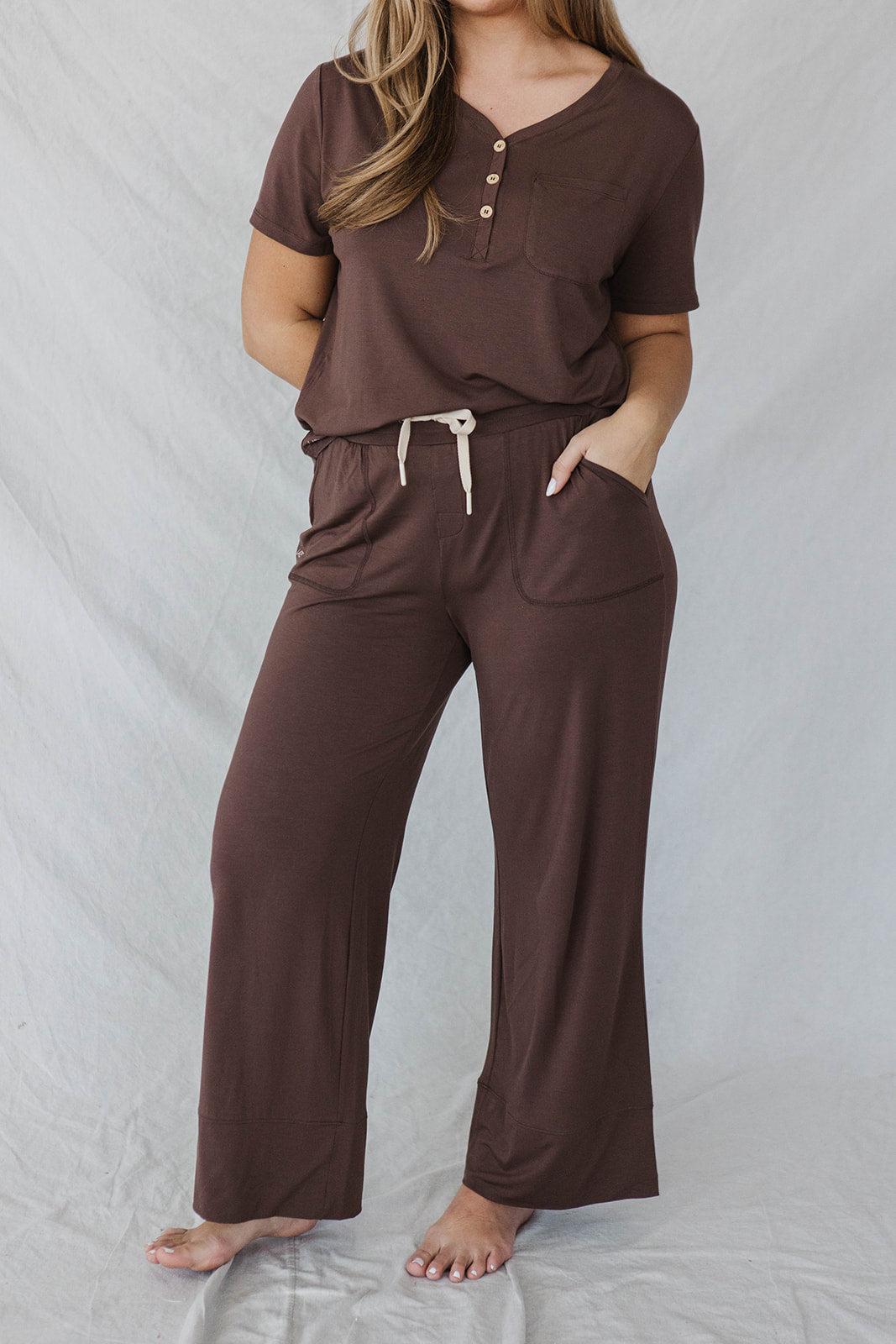HENLEY STRAIGHT LEG PANTS SET MODAL - Cafe Espresso