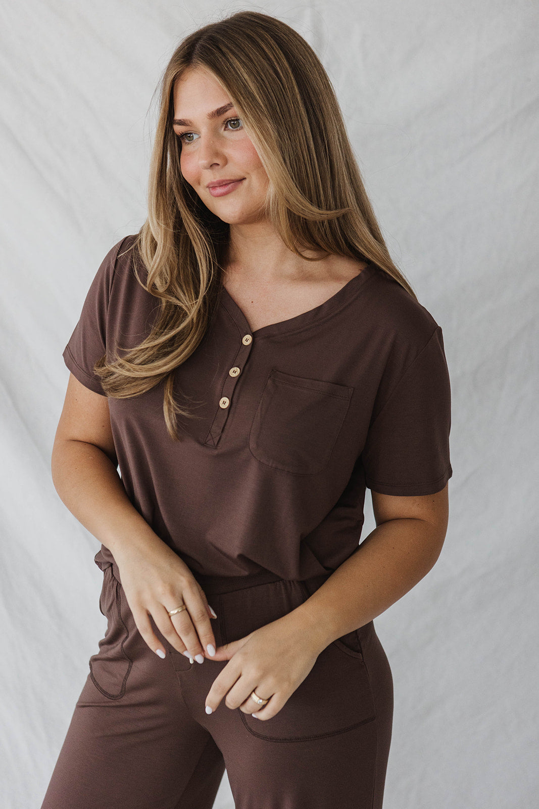 HENLEY STRAIGHT LEG PANTS SET MODAL - Cafe Espresso