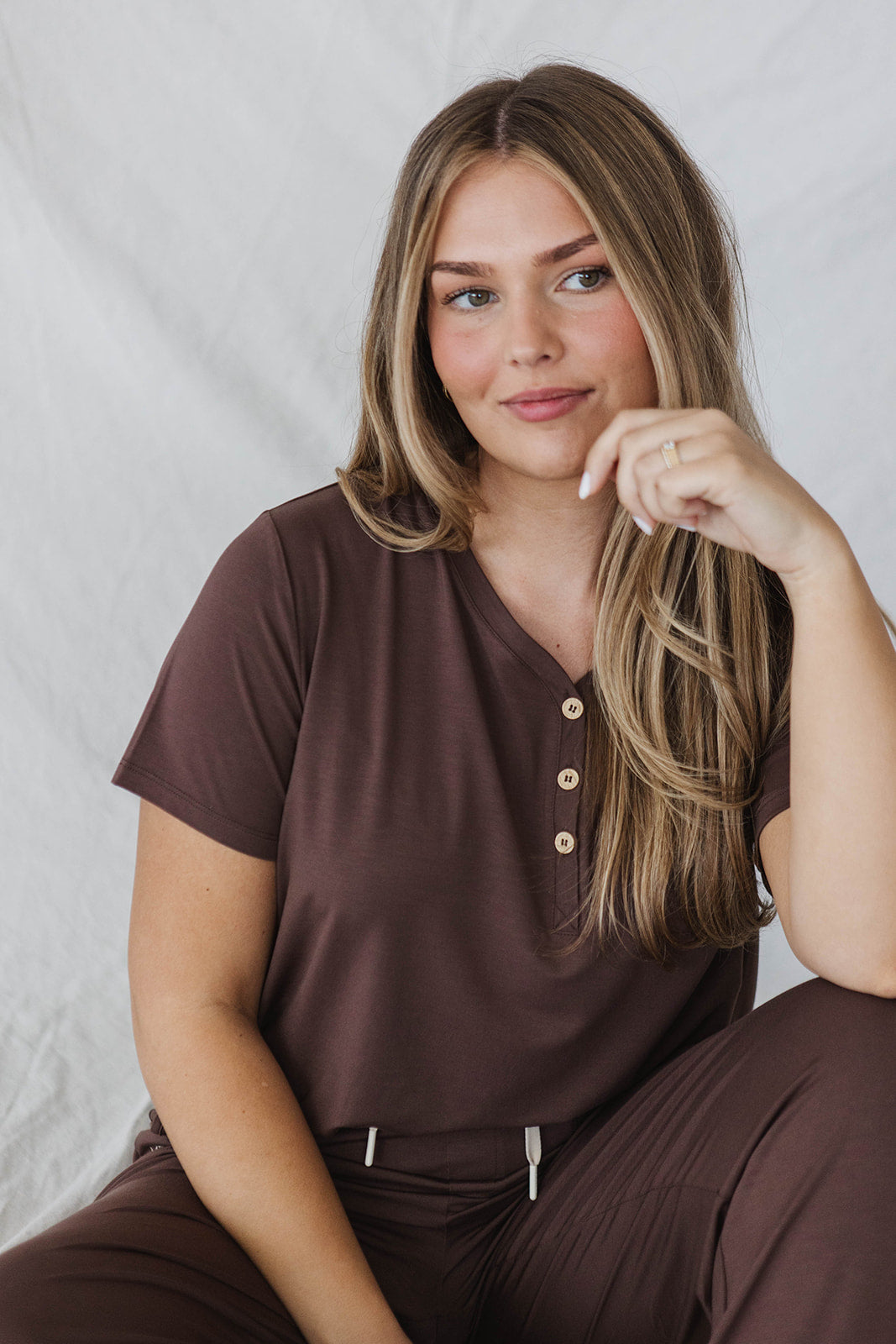 HENLEY STRAIGHT LEG PANTS SET MODAL - Cafe Espresso