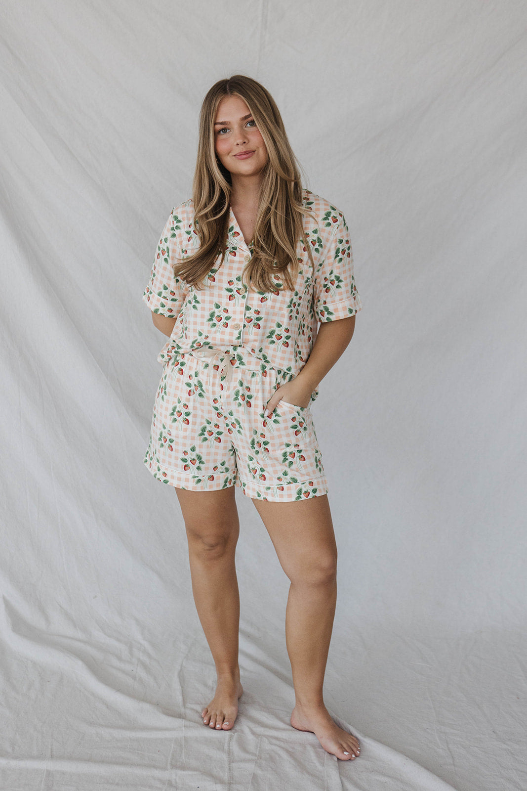 Piped Button-up Shorts Set Modal | Strawberry Picnic