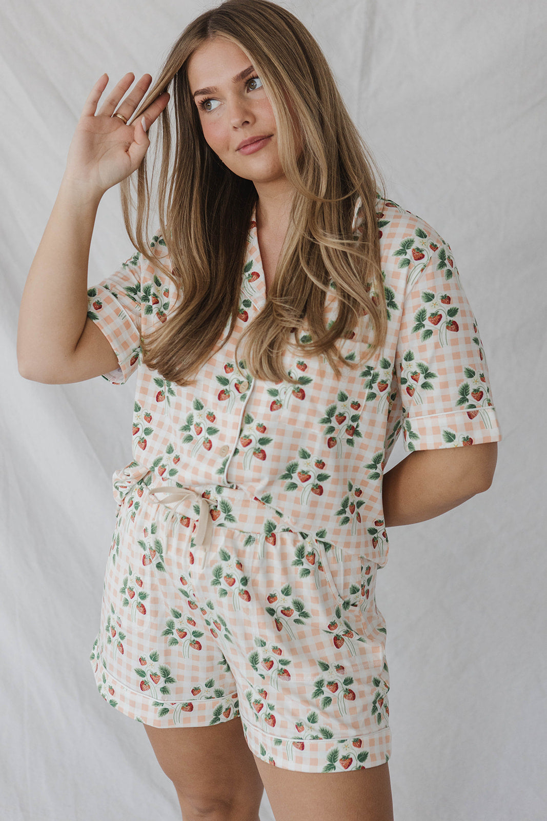Piped Button-up Shorts Set Modal | Strawberry Picnic