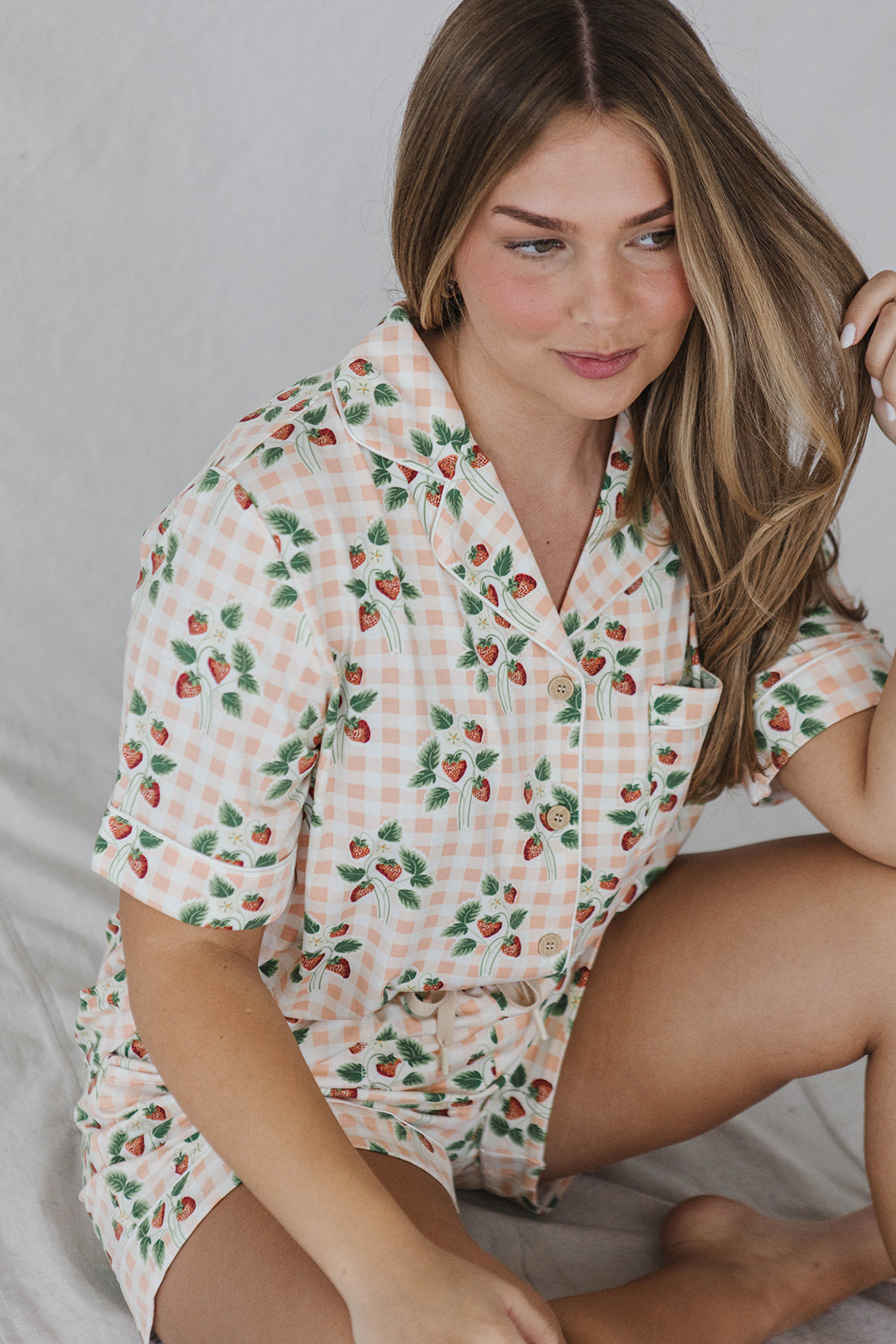Piped Button-up Shorts Set Modal | Strawberry Picnic