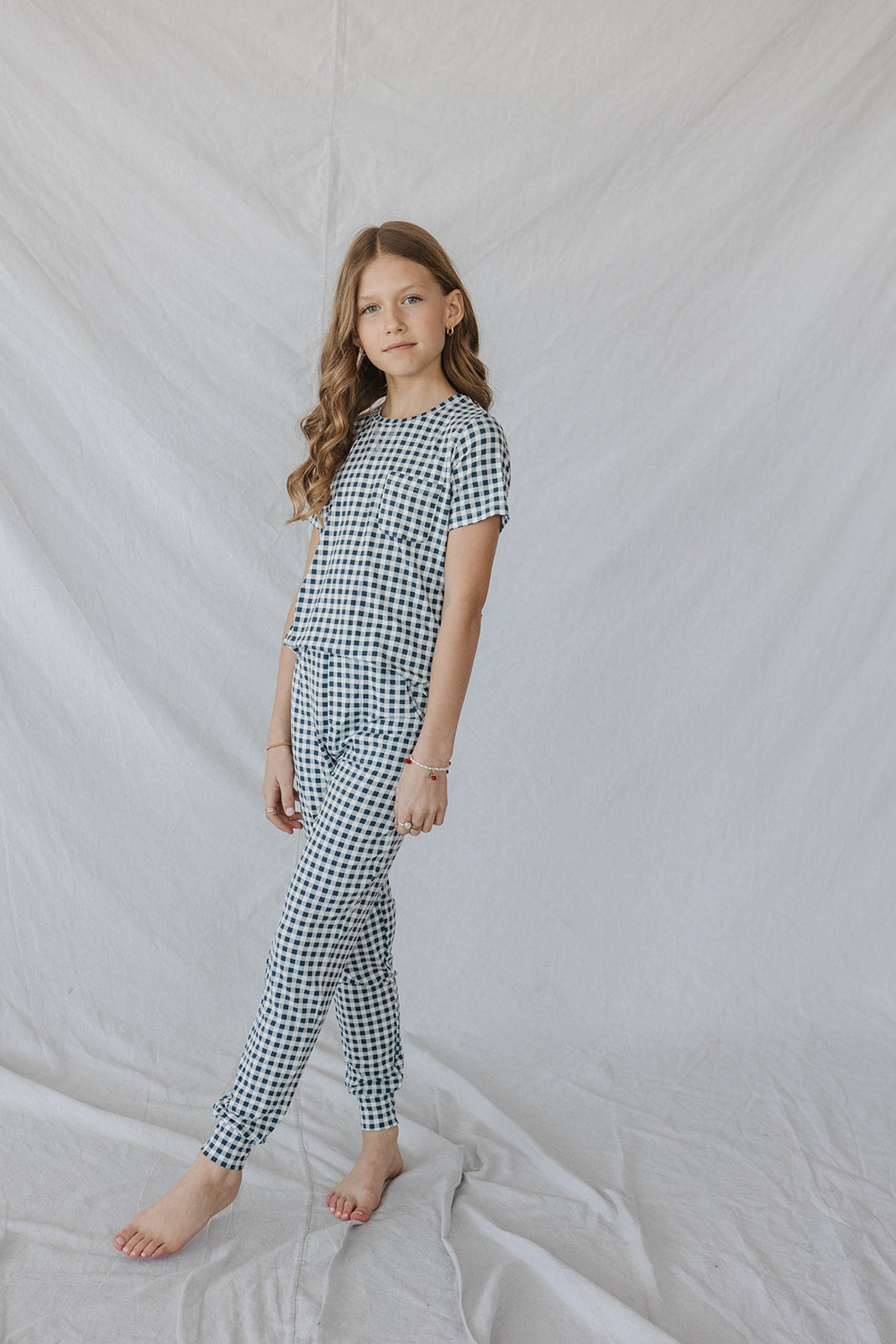 LITTLE LATES MODAL LOUNGE SET- Navy Tiny Gingham