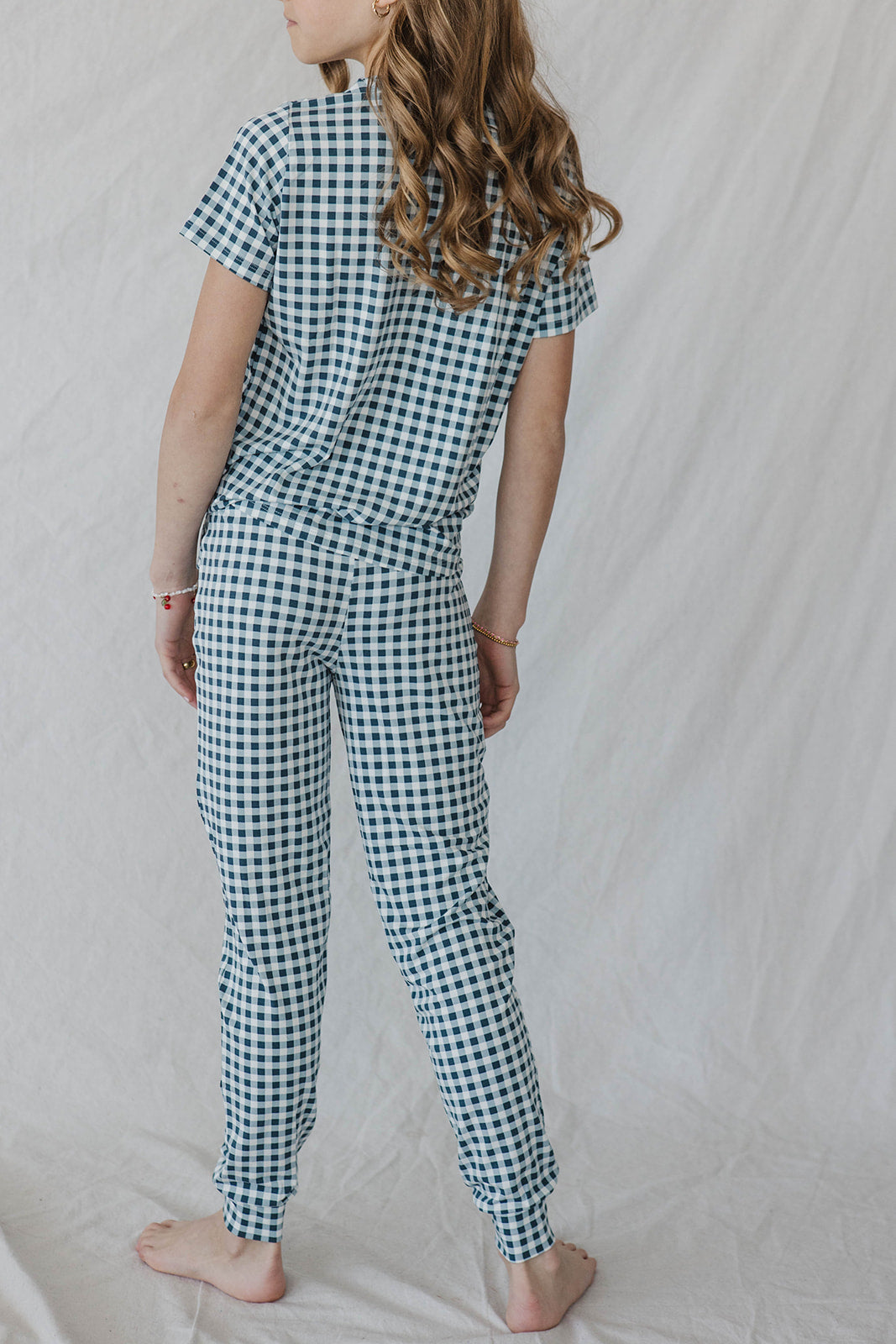 LITTLE LATES MODAL LOUNGE SET- Navy Tiny Gingham