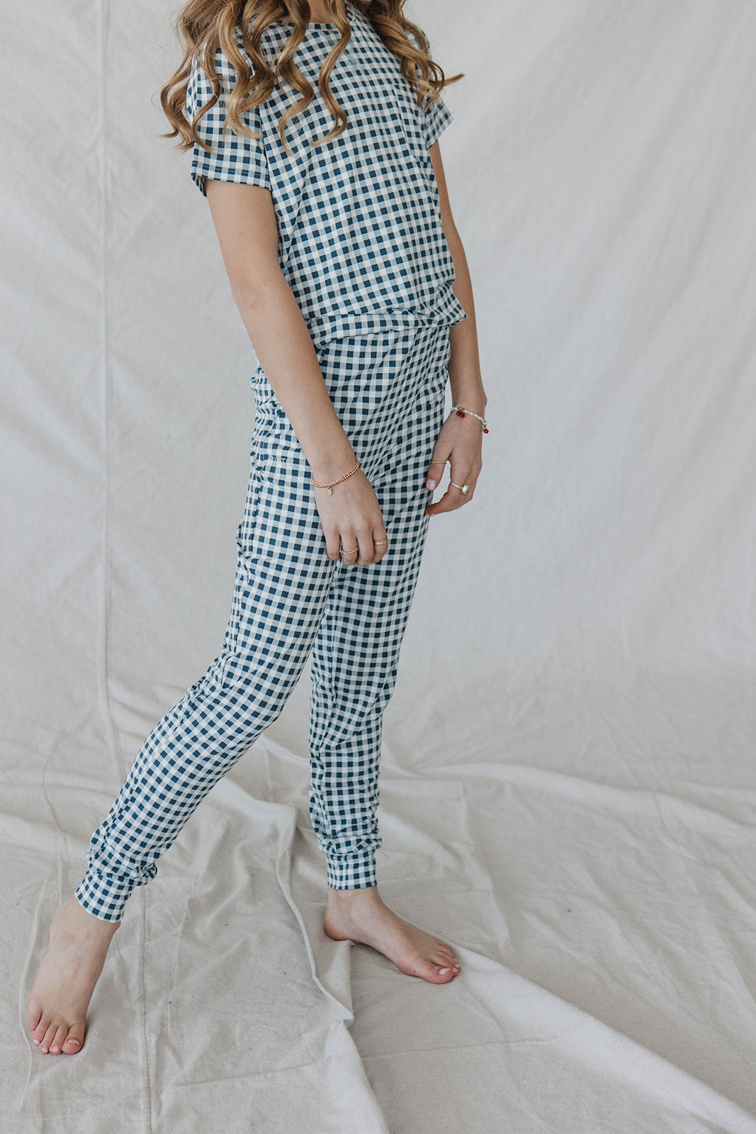 LITTLE LATES MODAL LOUNGE SET- Navy Tiny Gingham
