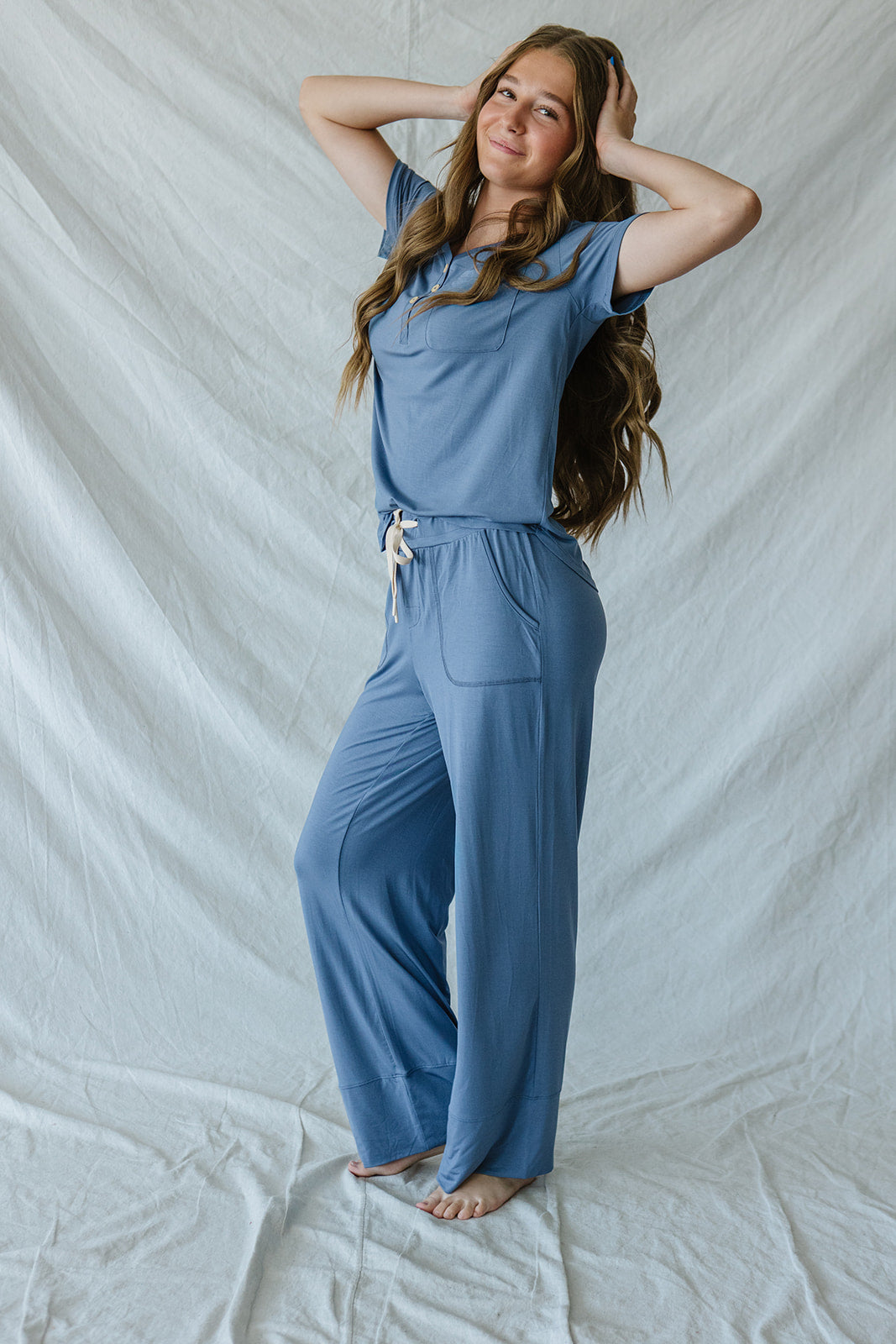 HENLEY STRAIGHT LEG PANTS SET MODAL | Blue Horizon