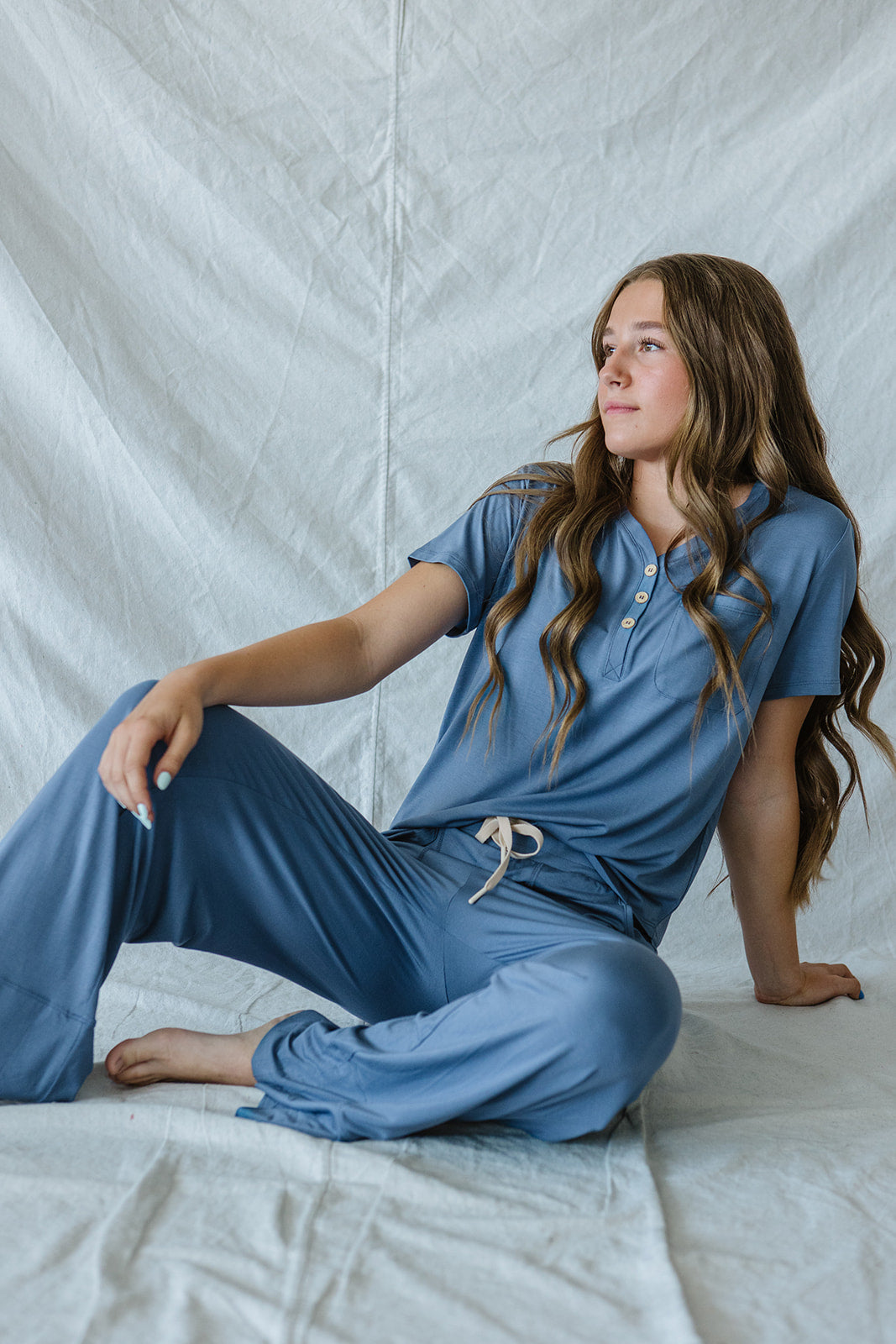 HENLEY STRAIGHT LEG PANTS SET MODAL | Blue Horizon