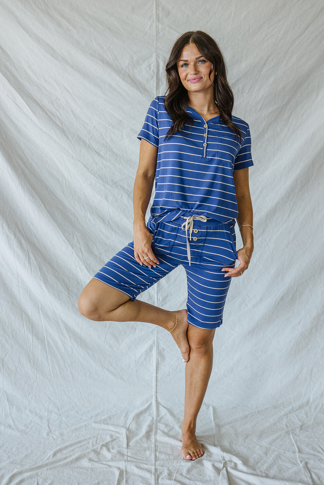 JAM SHORTS HENLEY SET | Cobalt Blue Stripe
