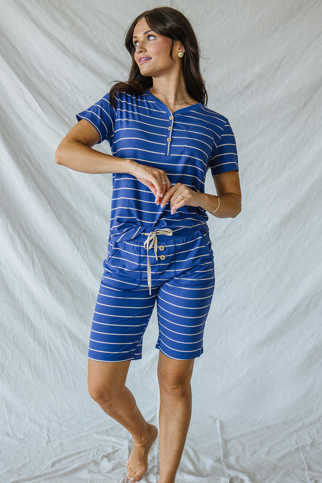 JAM SHORTS HENLEY SET | Cobalt Blue Stripe