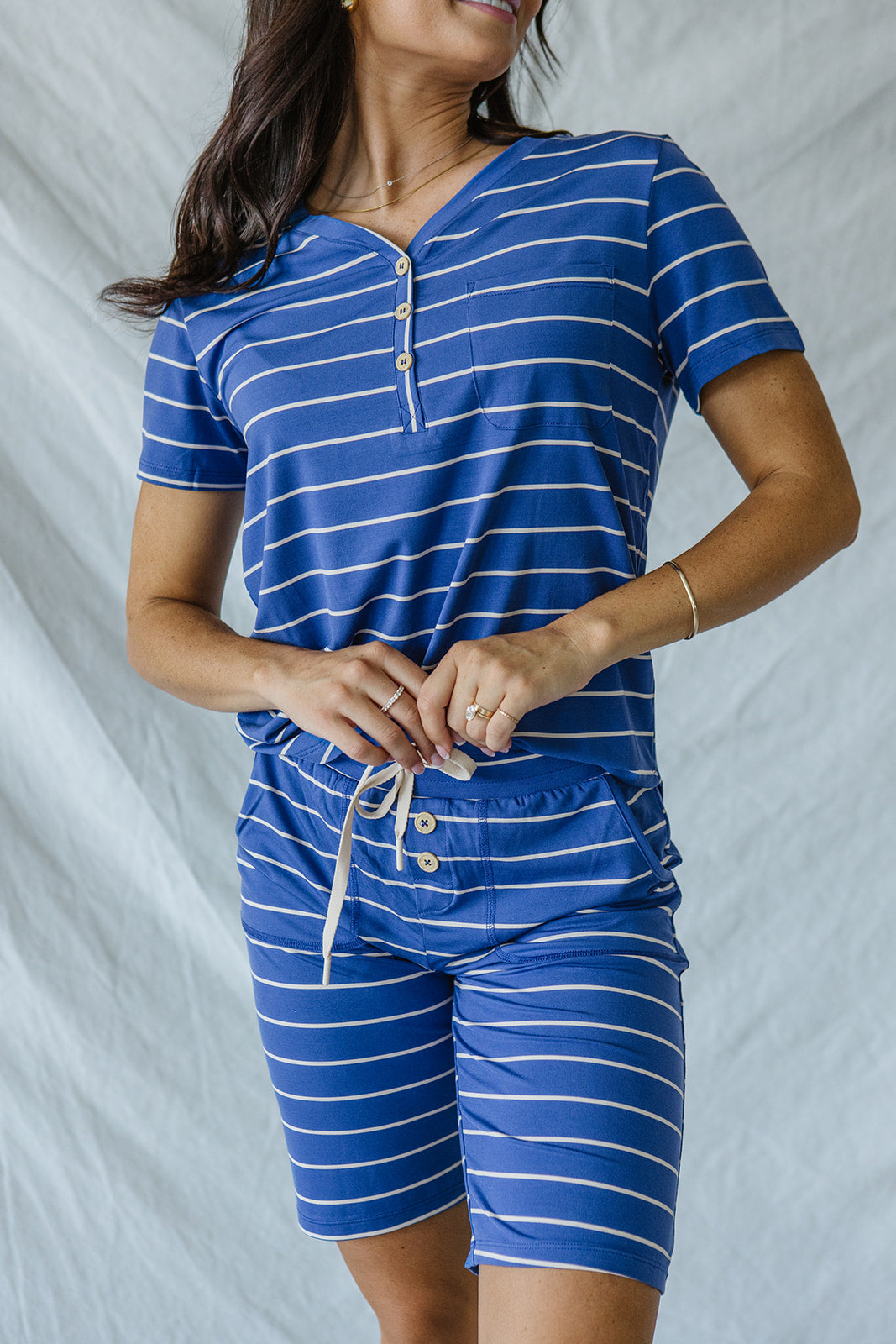 JAM SHORTS HENLEY SET | Cobalt Blue Stripe