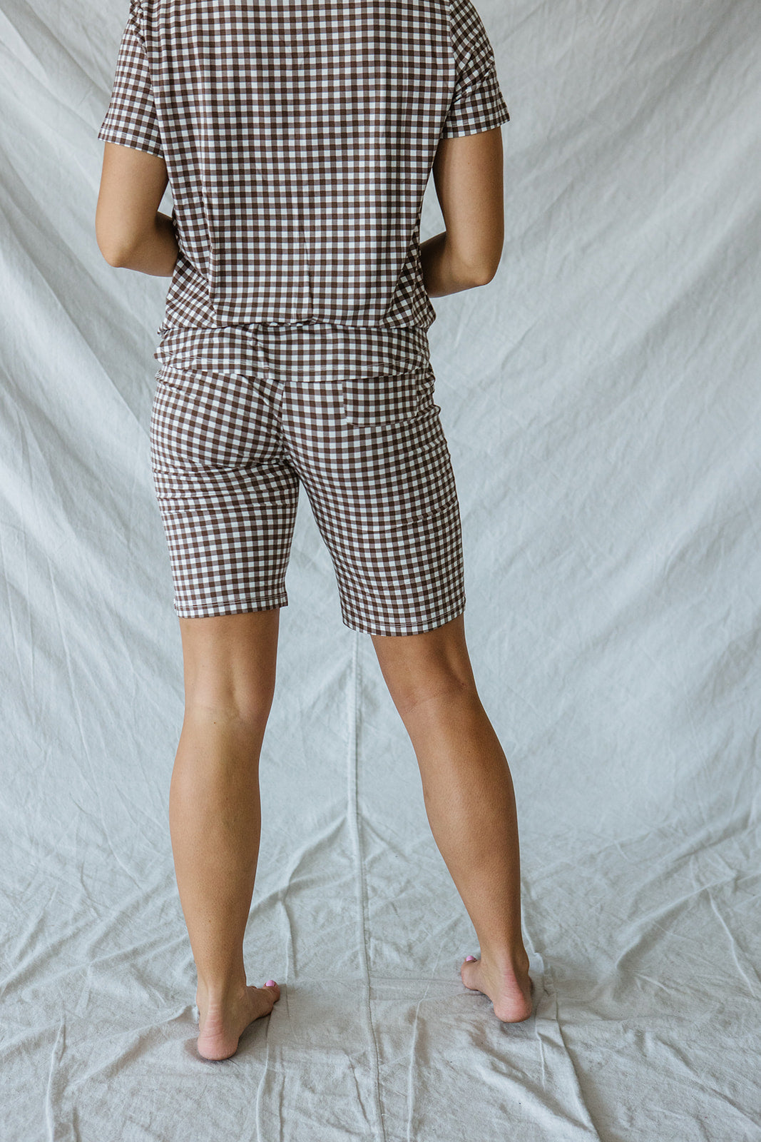 JAM SHORTS HENLEY SET | Espresso Tiny Gingham