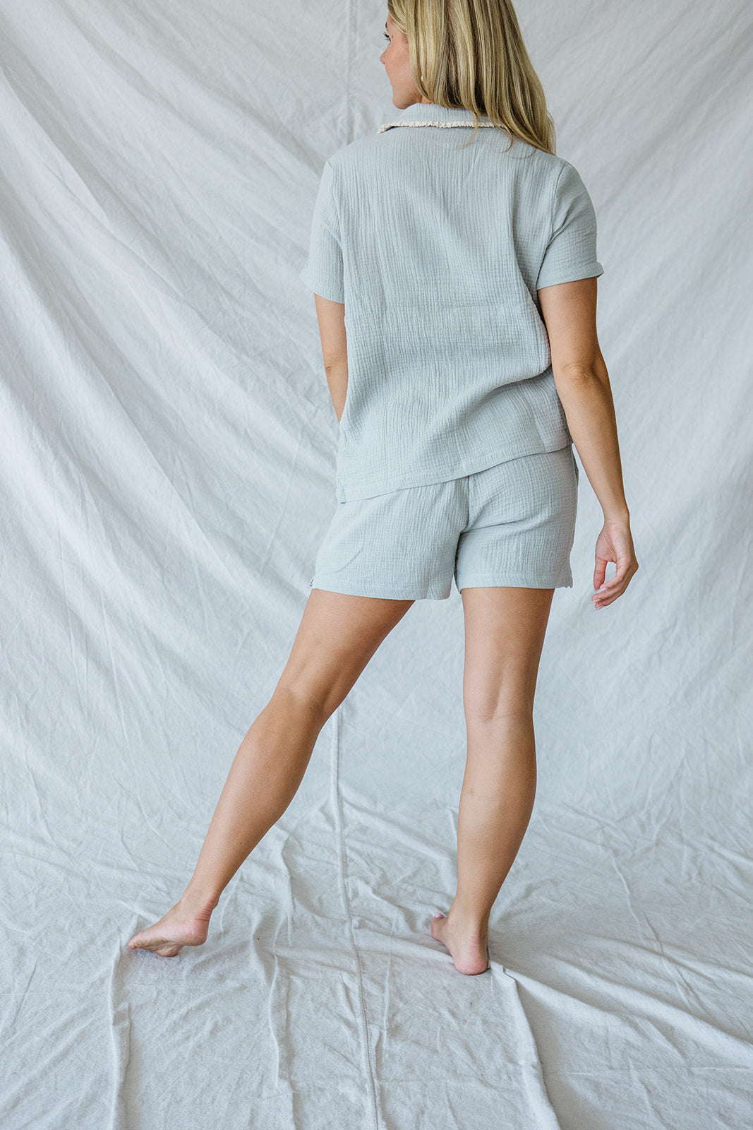 Bamboo Short Sleeve Shorts Set | Pearl Blue
