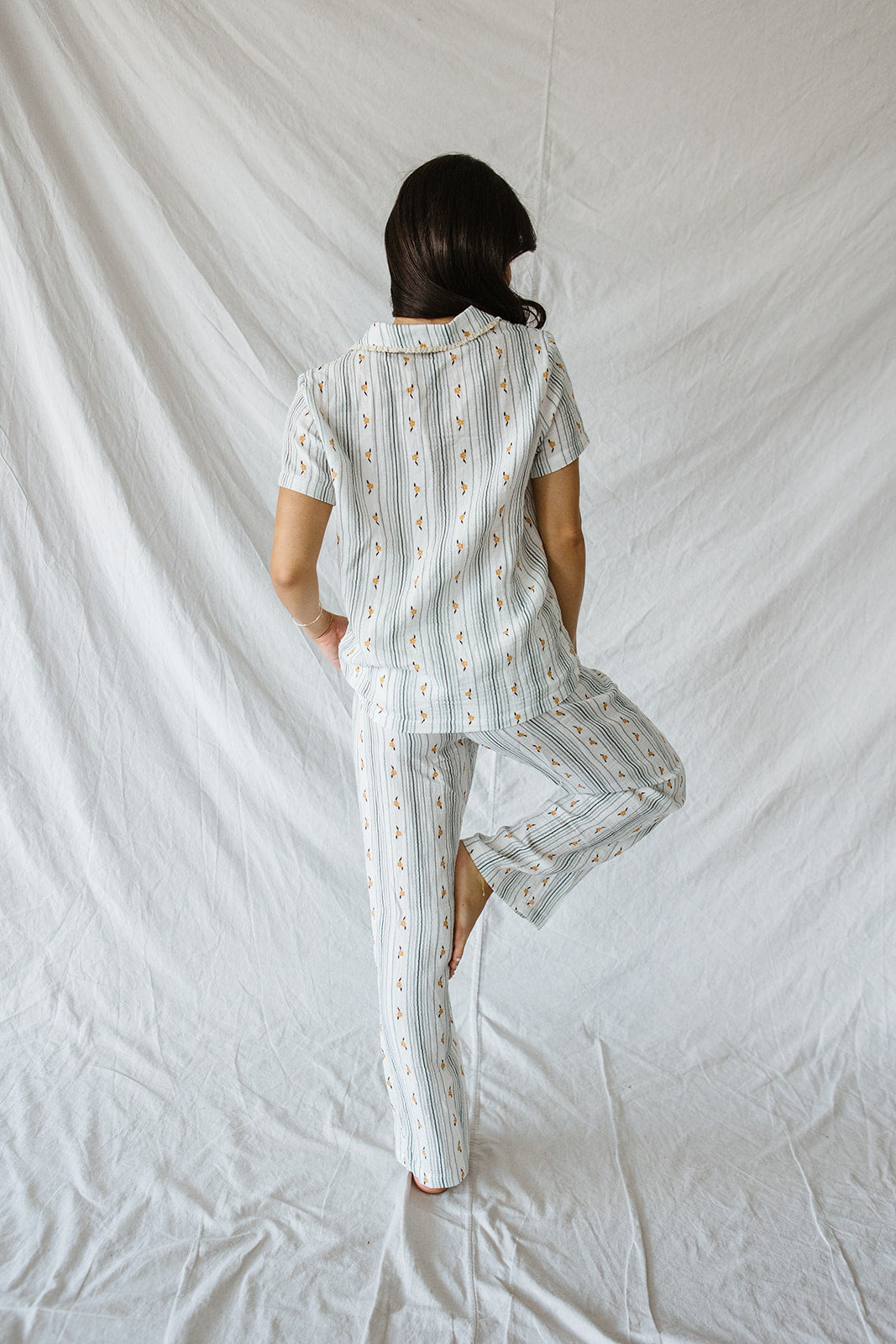 Bamboo Short Sleeve Pant Set |Yellow Floral Blue Stripe