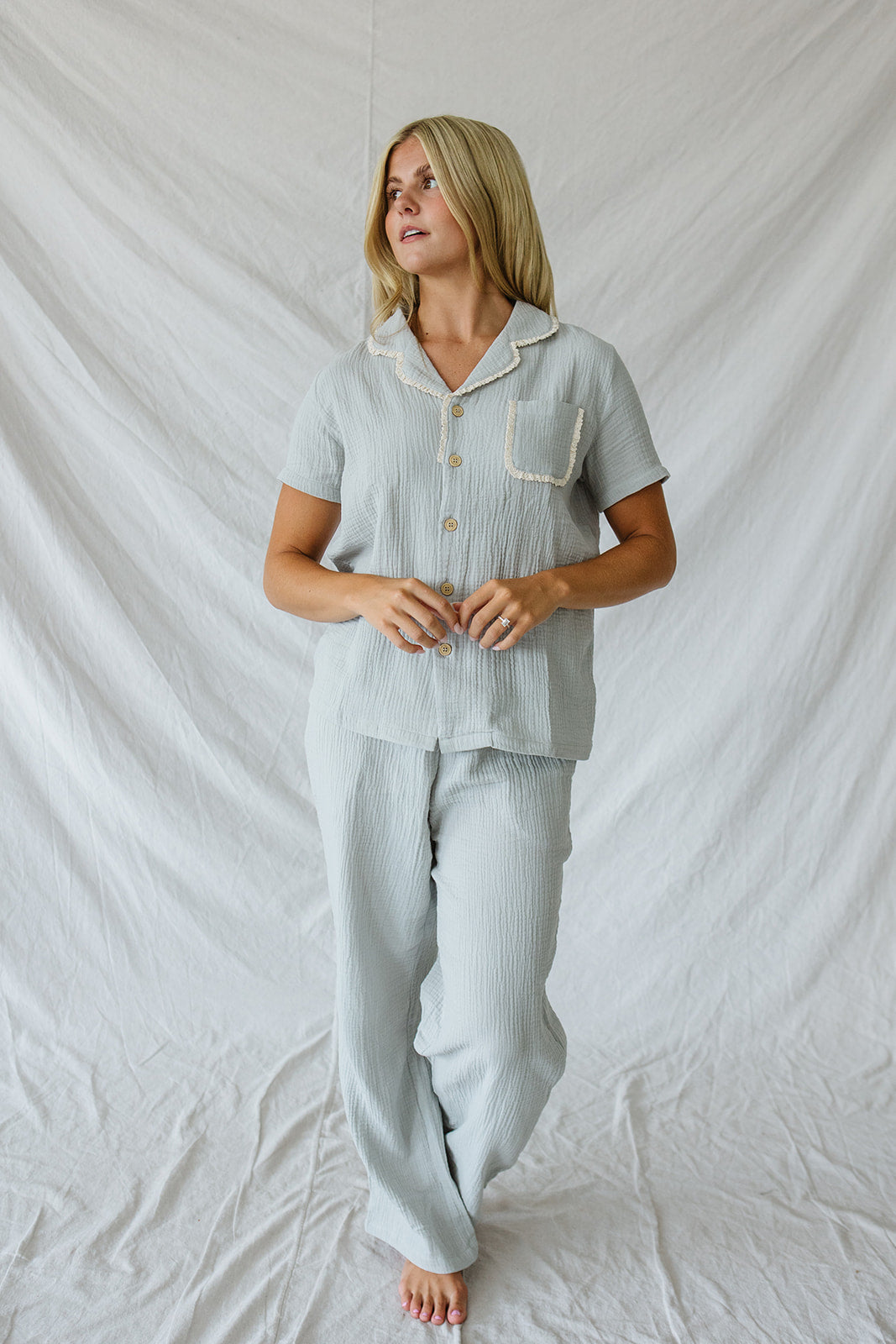 Bamboo Short Sleeve Pant Set | Pearl Blue