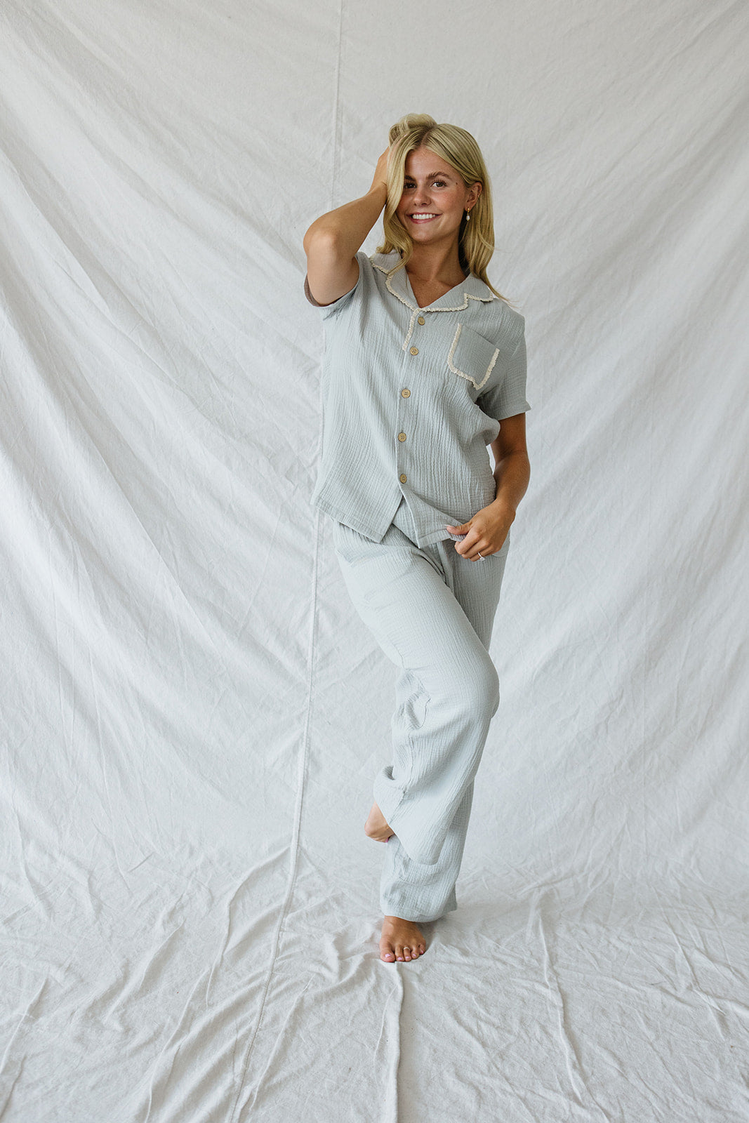 Bamboo Short Sleeve Pant Set | Pearl Blue