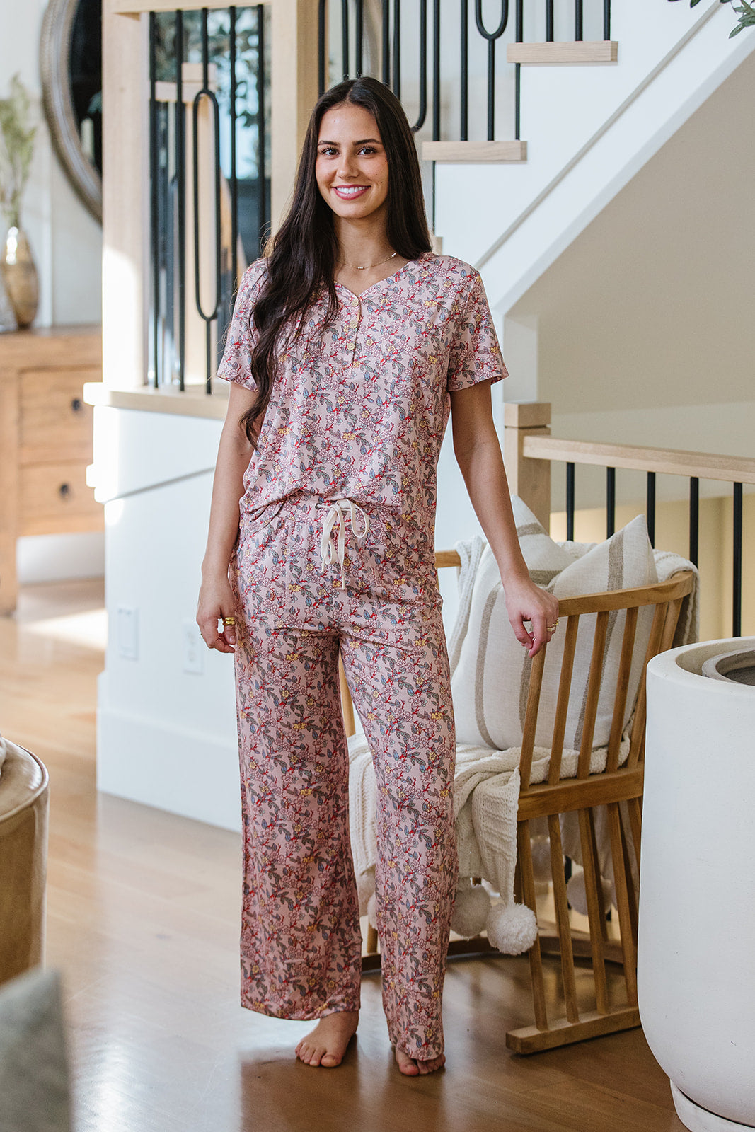 HENLEY STRAIGHT LEG PANTS SET MODAL | Vintage Pink Floral