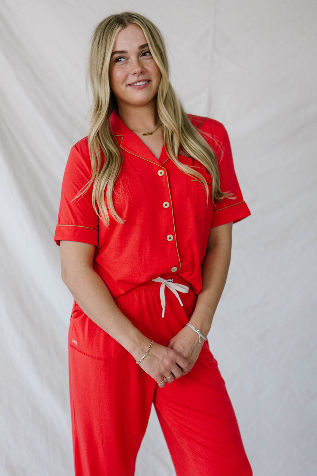 PIPED BUTTON UP PANTS SET MODAL | Valentines Red