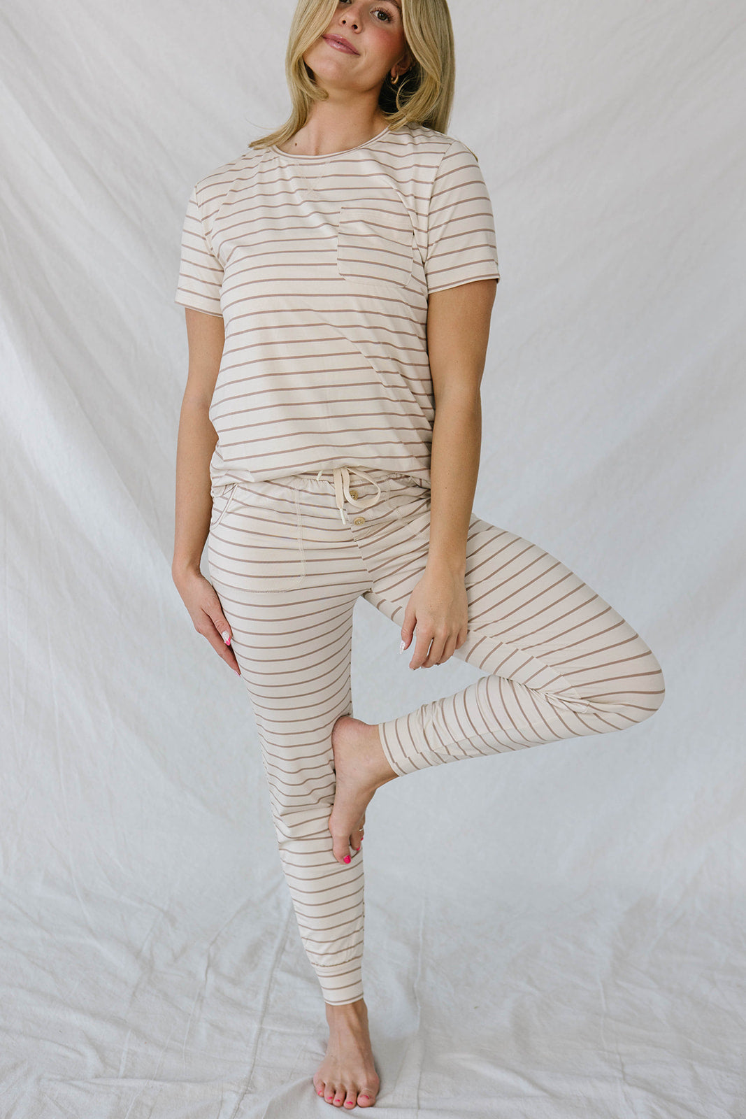 JAM PANTS SET |Tan & Cream Stripe