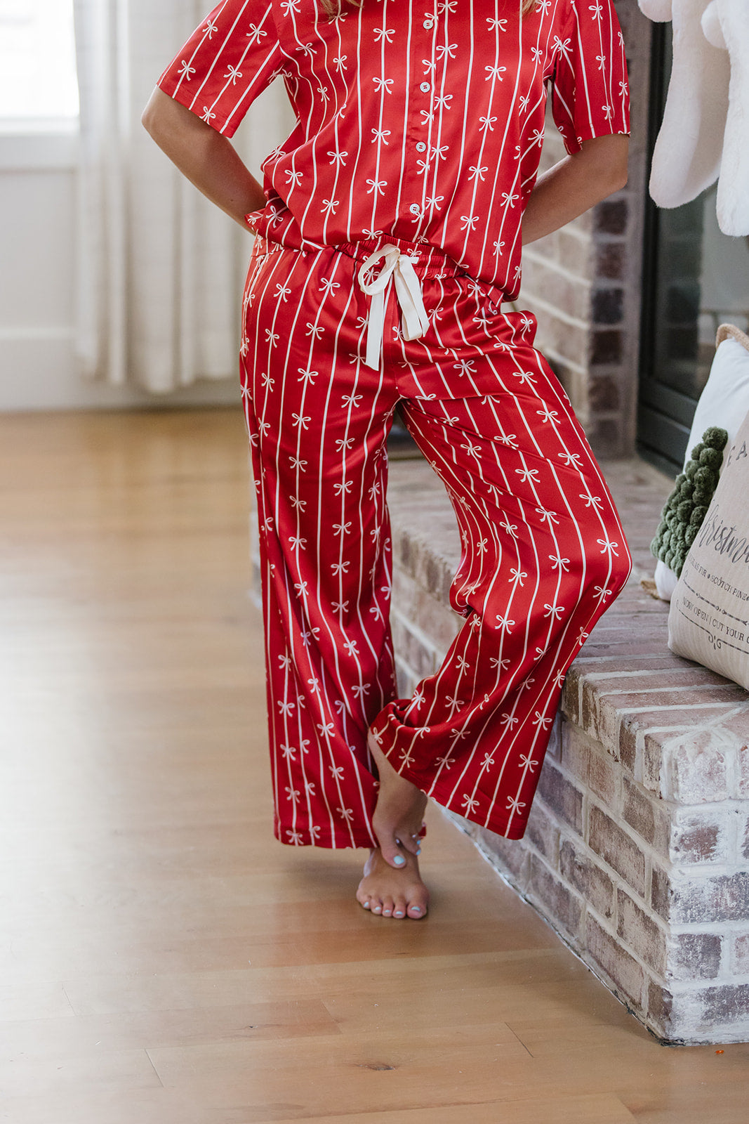 Satin Pajama Set | True Red Ribbons and Bows