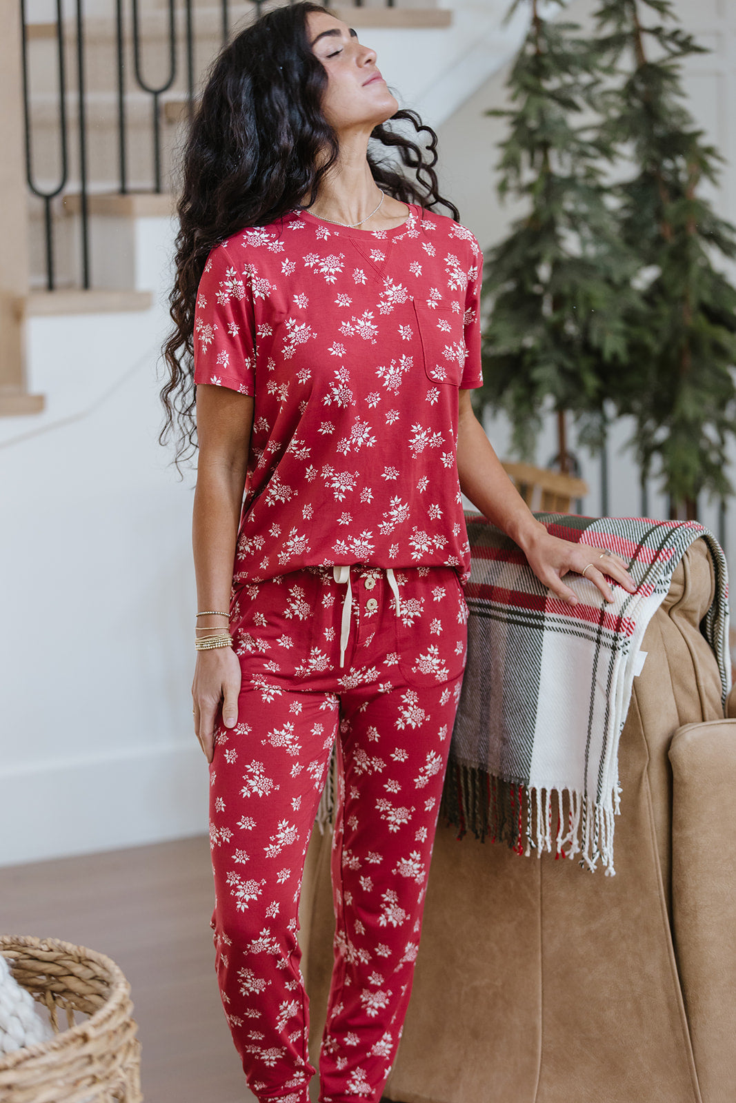 JAM PANTS SET| Crimson Floral Short Sleeve