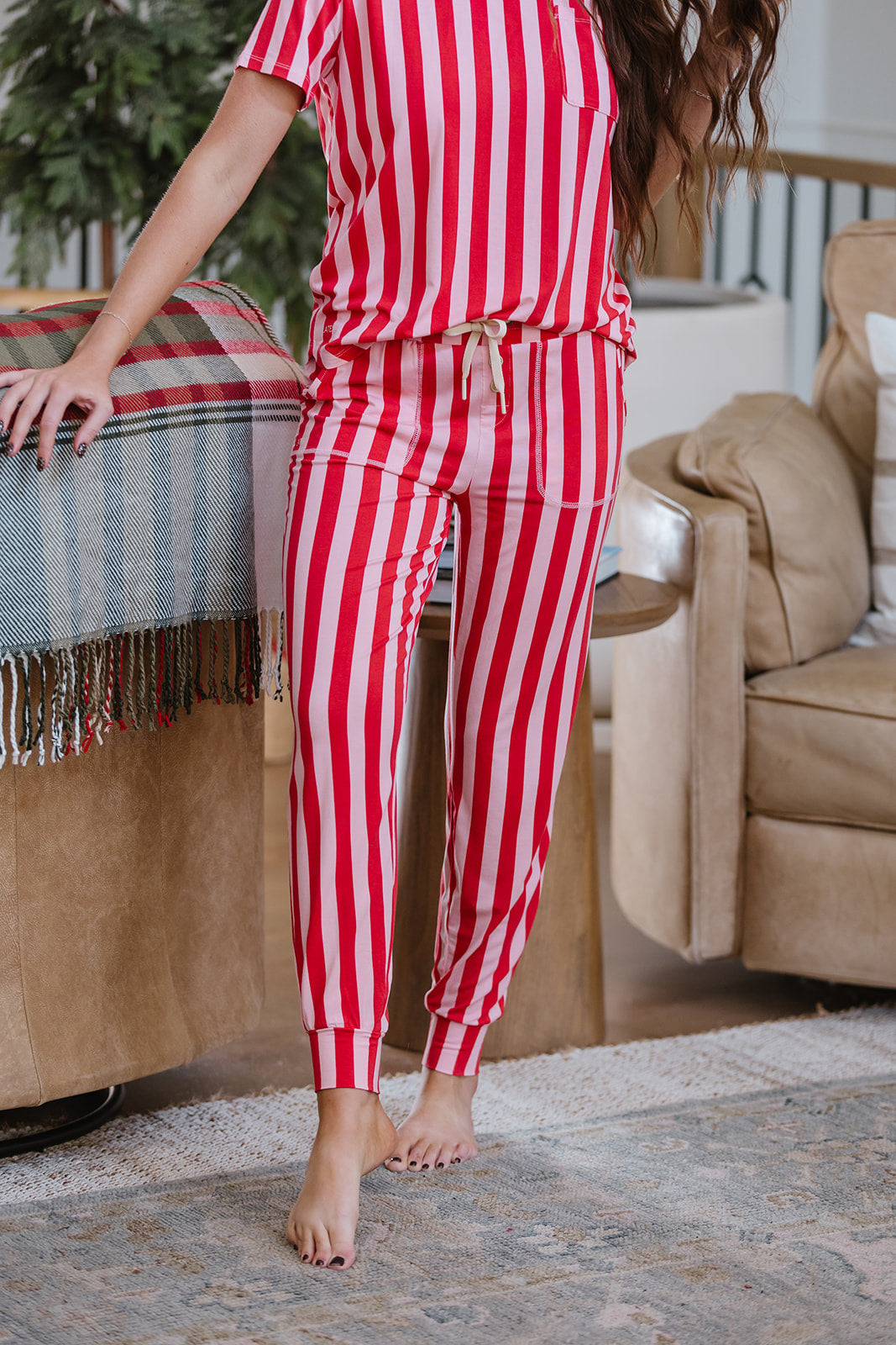 JAM PANTS SET | Red and Pink Candy Cane Stripe