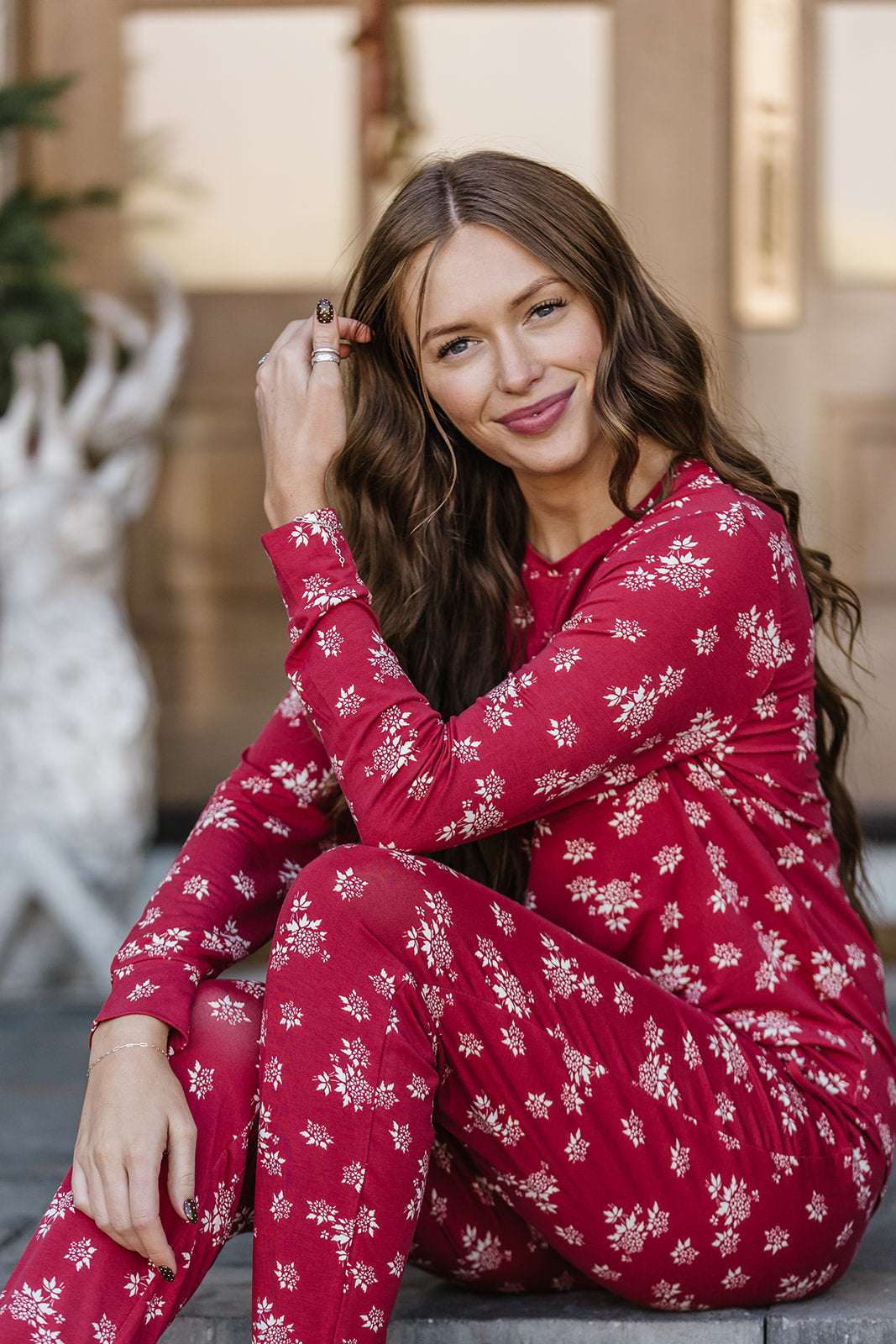 JAM PANTS SET | Crimson Floral Long Sleeve