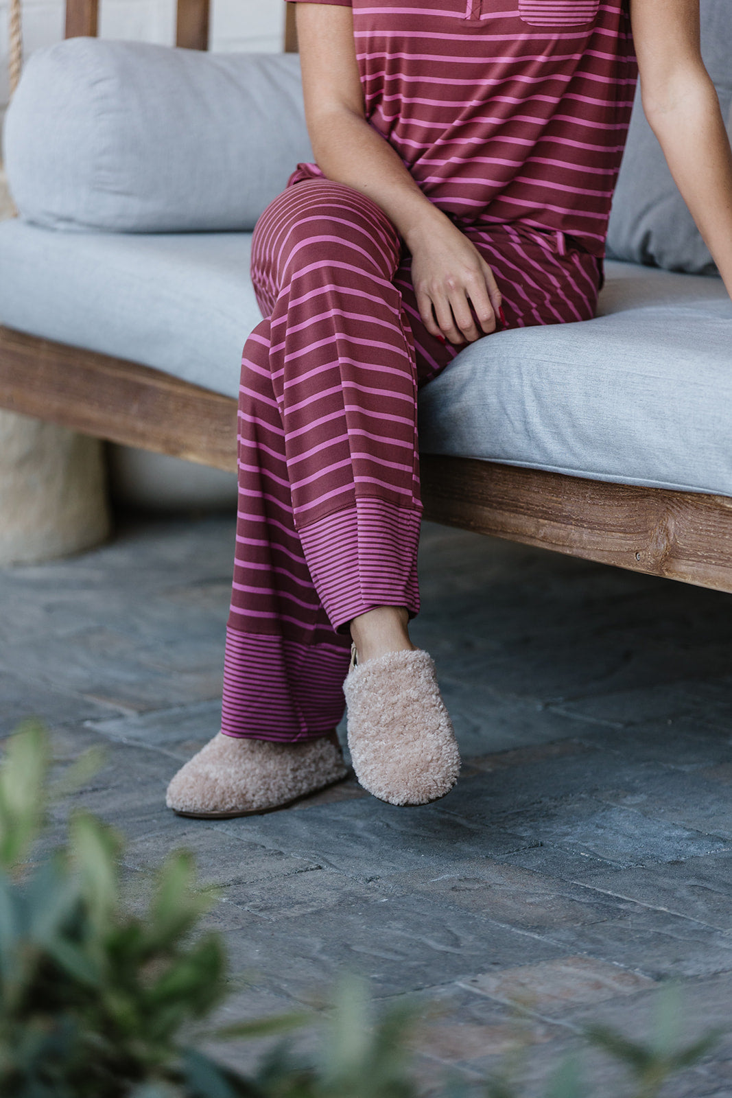 HENLEY STRAIGHT LEG PANTS SET MODAL | Plum & Pink Stripe