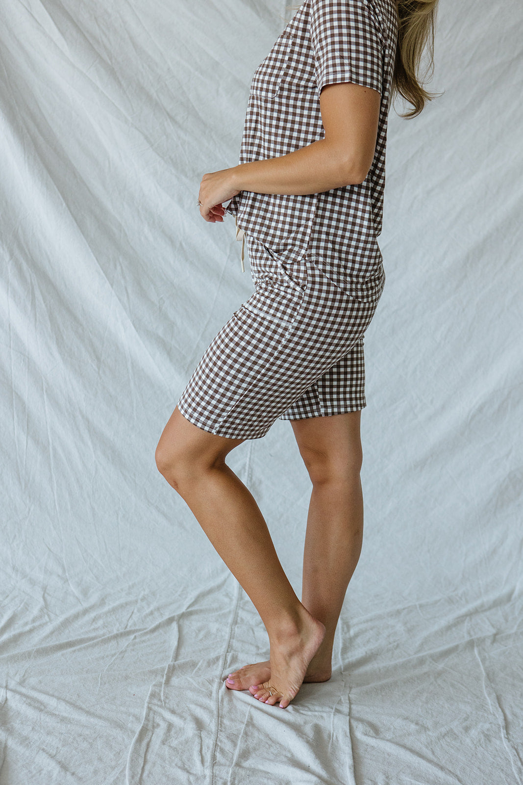 JAM SHORTS HENLEY SET | Espresso Tiny Gingham