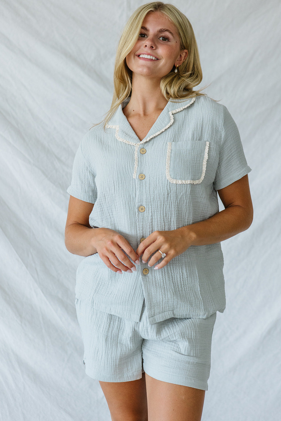 Bamboo Short Sleeve Shorts Set | Pearl Blue