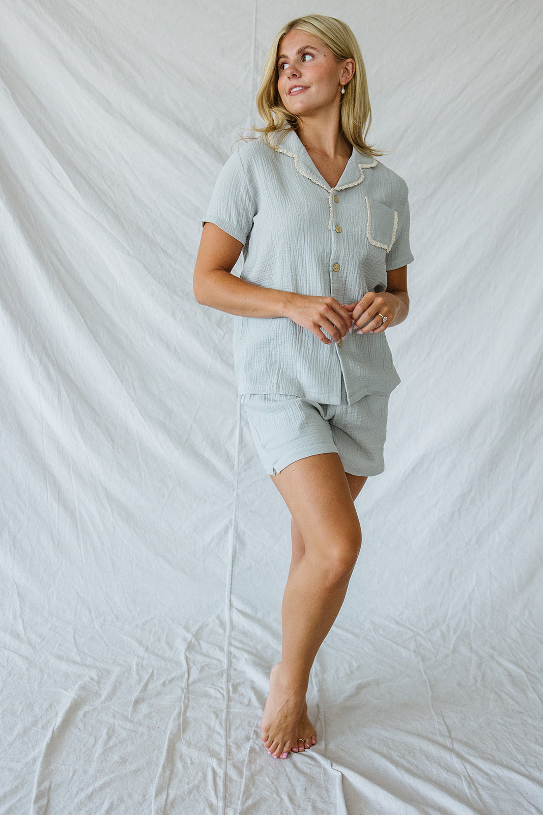 Bamboo Short Sleeve Shorts Set | Pearl Blue